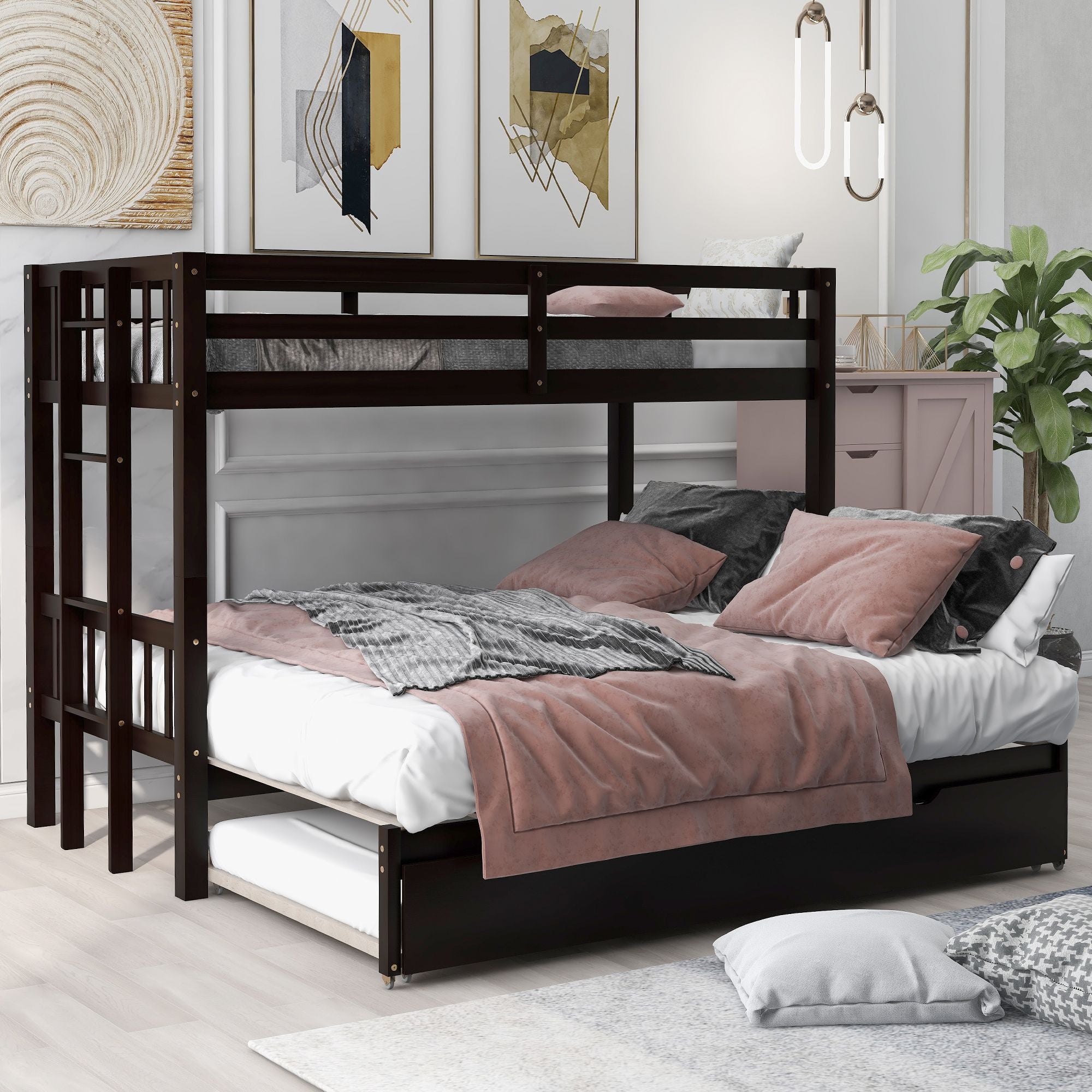 Twin over Pull-out Bunk Bed with Trundle