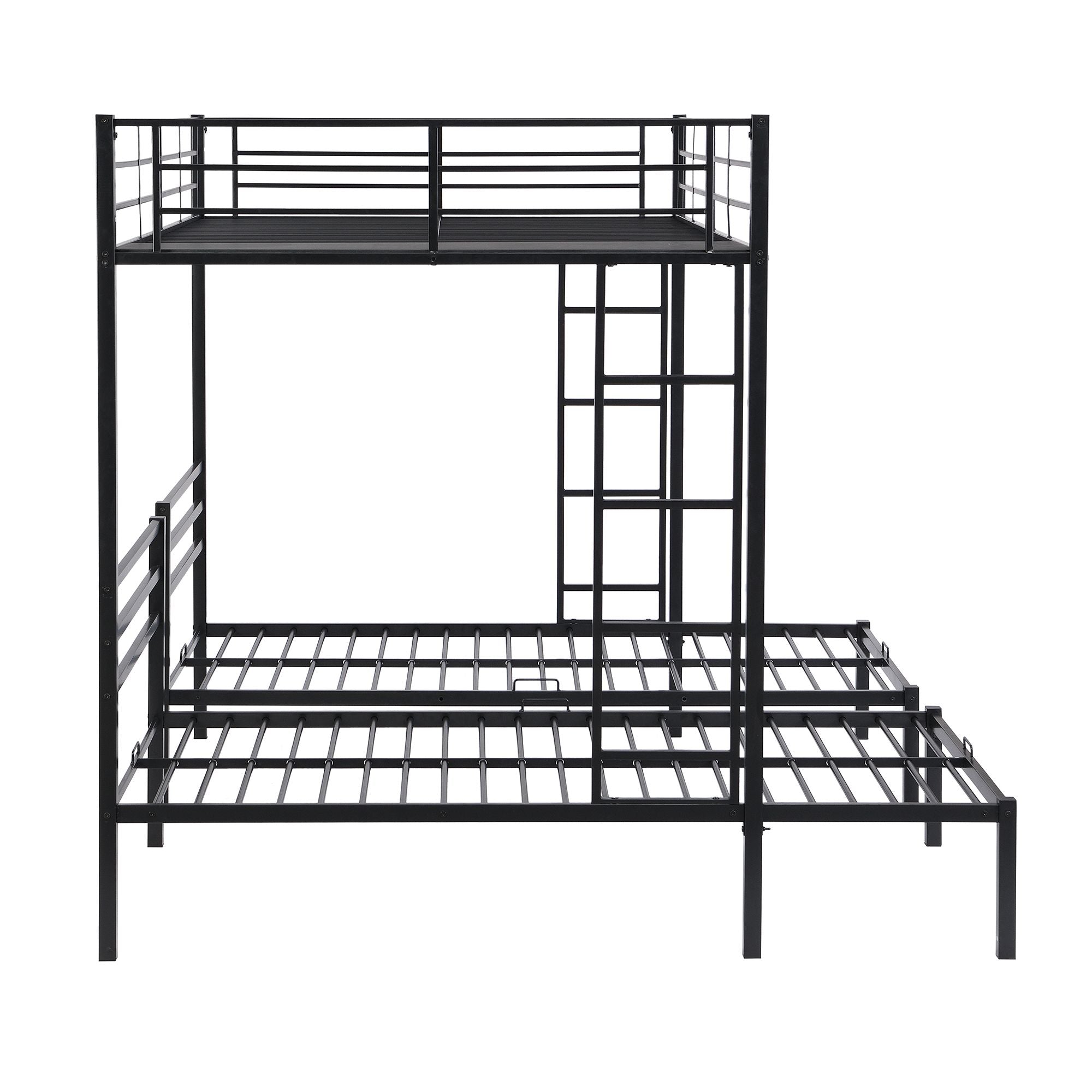 Full over Twin&Twin Size Bunk Metal Bed with Built-in Shelf