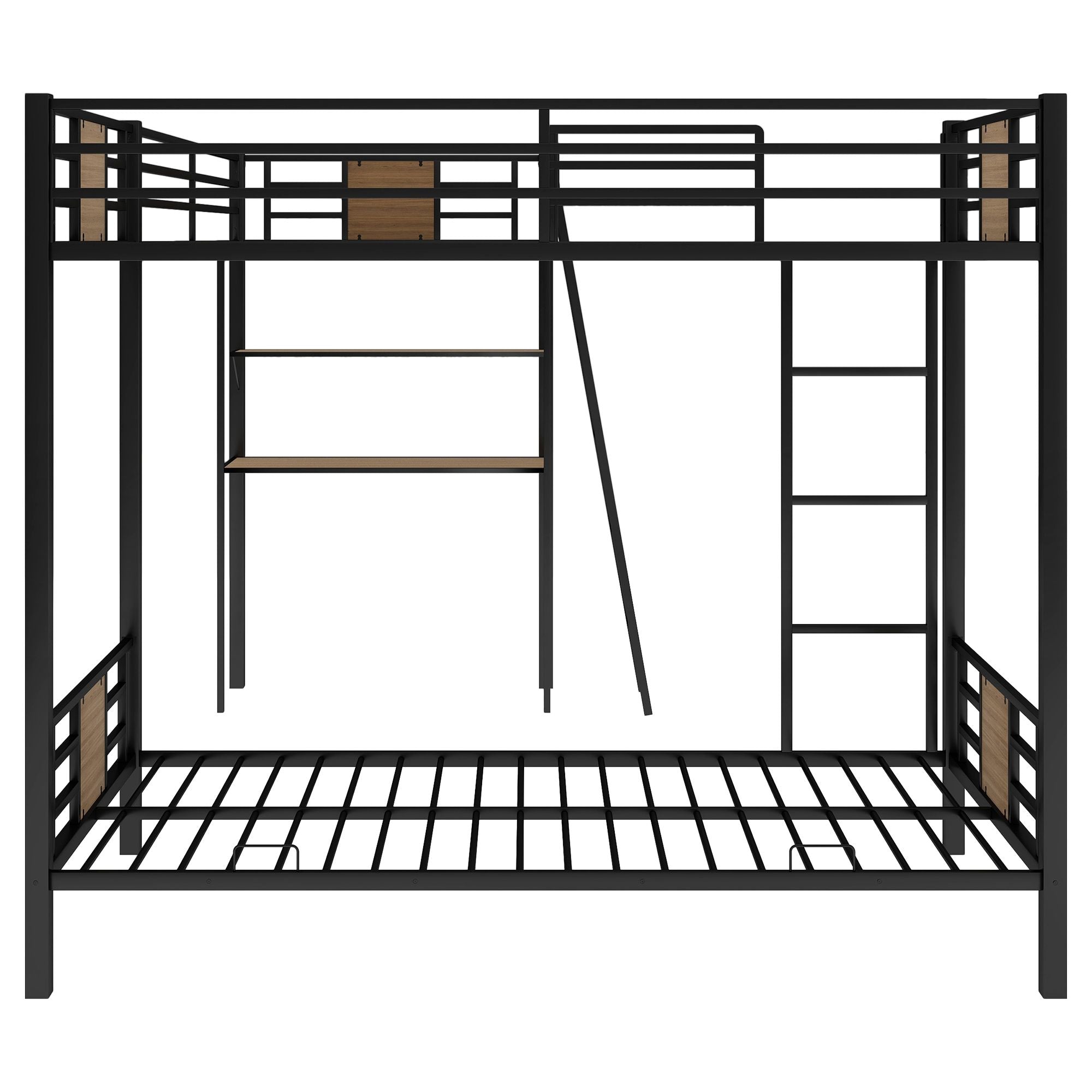 L-Shaped Twin over Twin Bunk Bed with Twin Size Loft Bed with Desk and Shelf