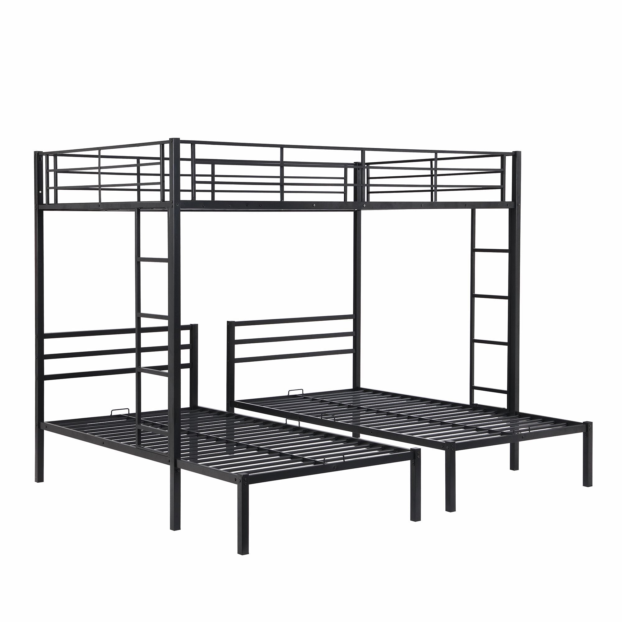 Full over Twin&Twin Size Bunk Metal Bed with Built-in Shelf