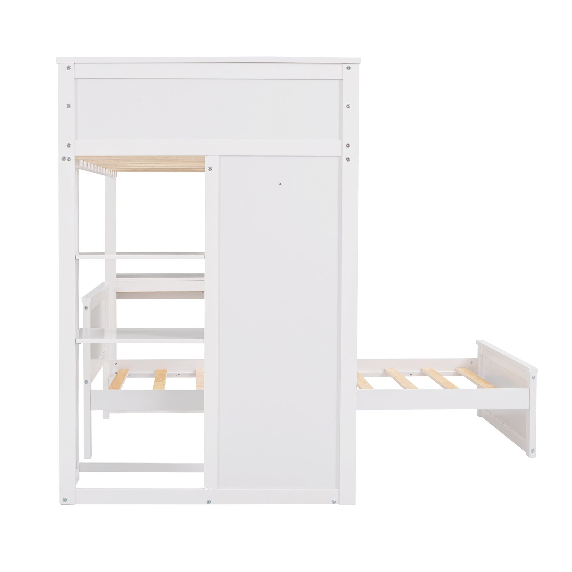 Twin size Loft Bed with a Stand-alone bed;  Shelves; Desk; and Wardrobe