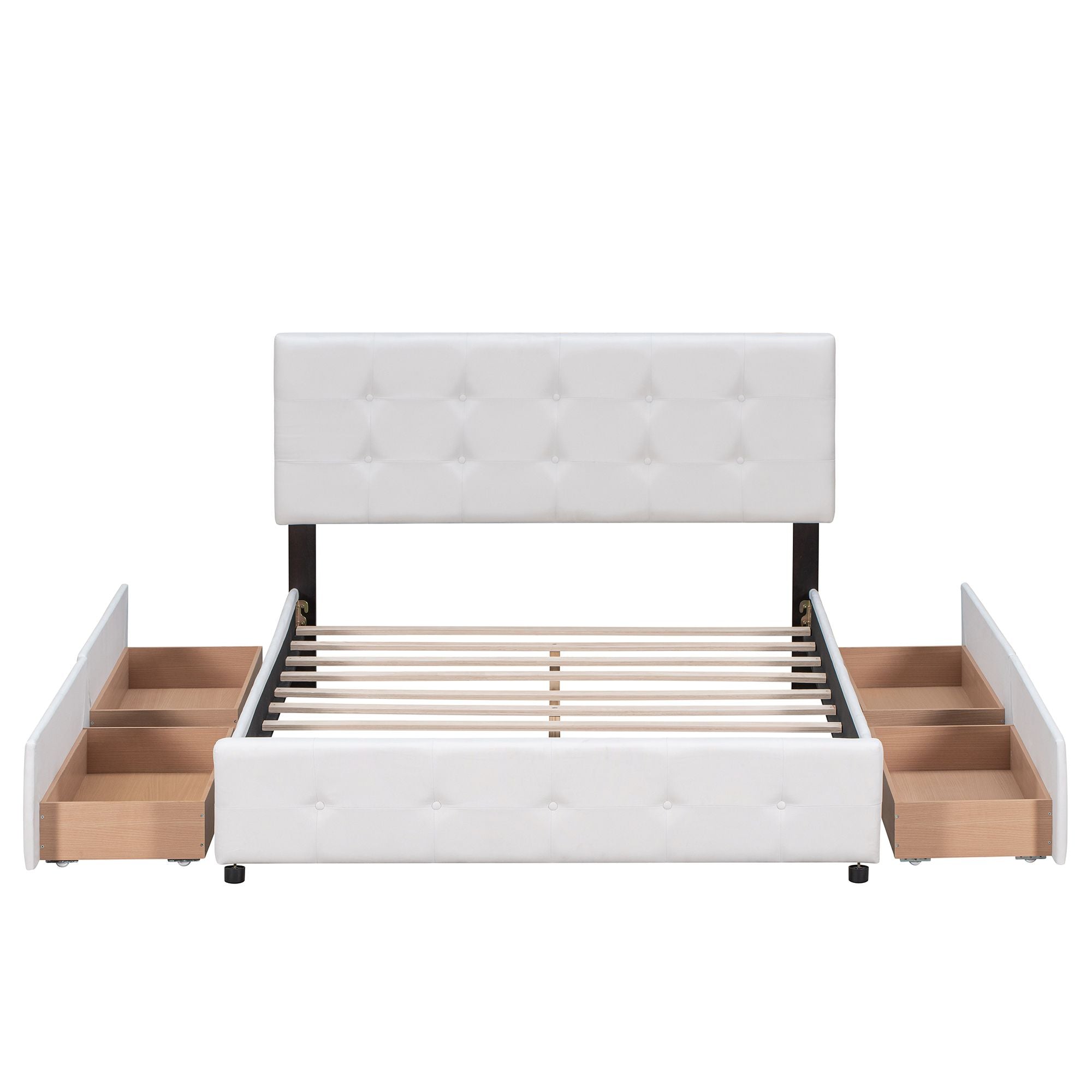 Upholstered Platform Bed with Classic Headboard and 4 Drawers;  No Box Spring Needed;  Linen Fabric;  Queen Size