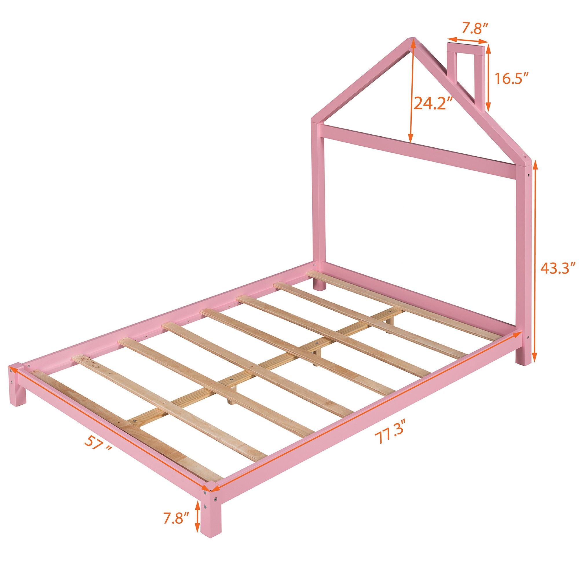 Full Size Wood Platform Bed with House-shaped Headboard