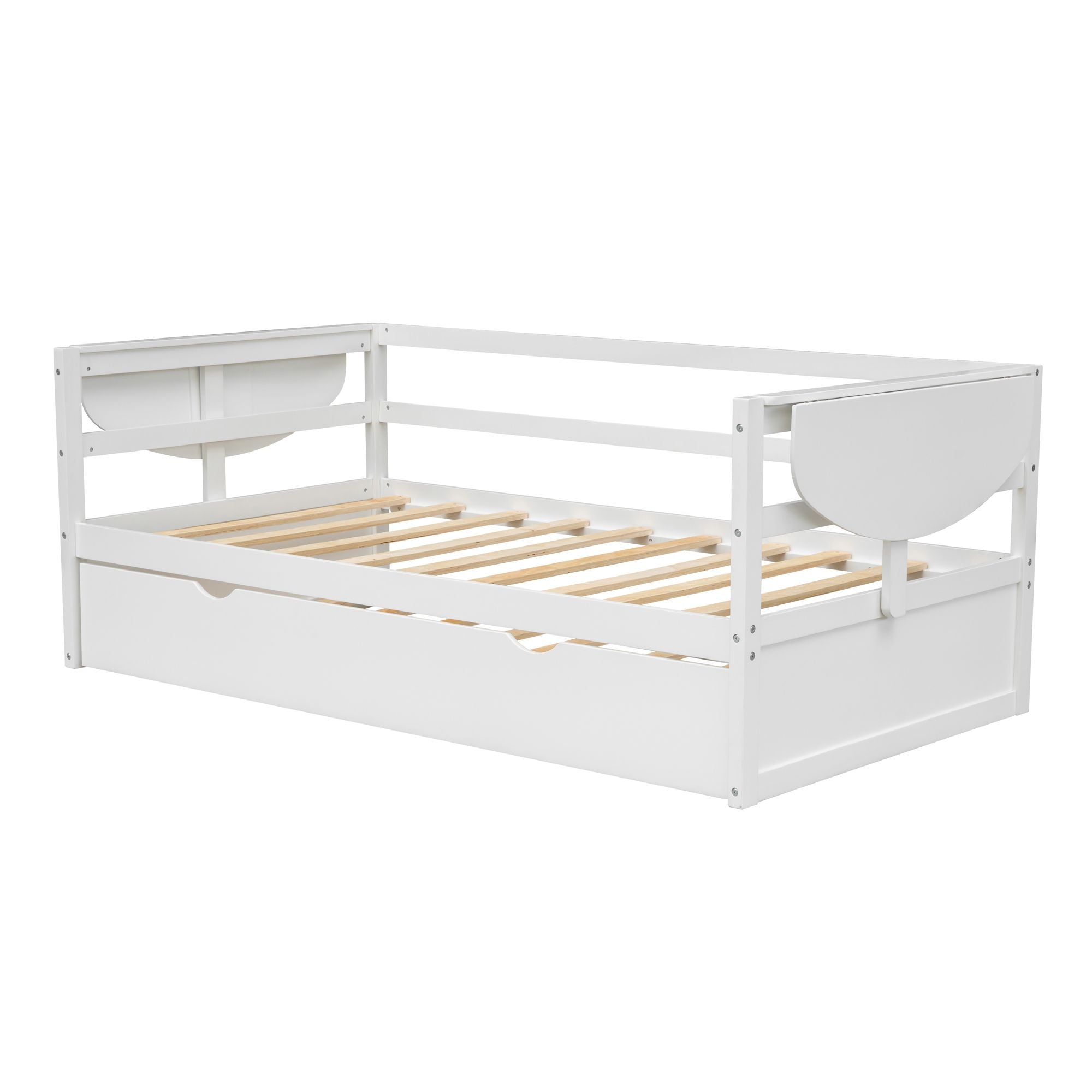 Twin Size Daybed with Trundle and Foldable Shelves on Both Sides