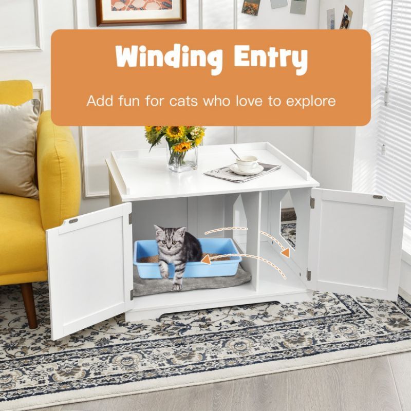 Cat Litter Box Enclosure with Double Doors for Large Cat and Kitty