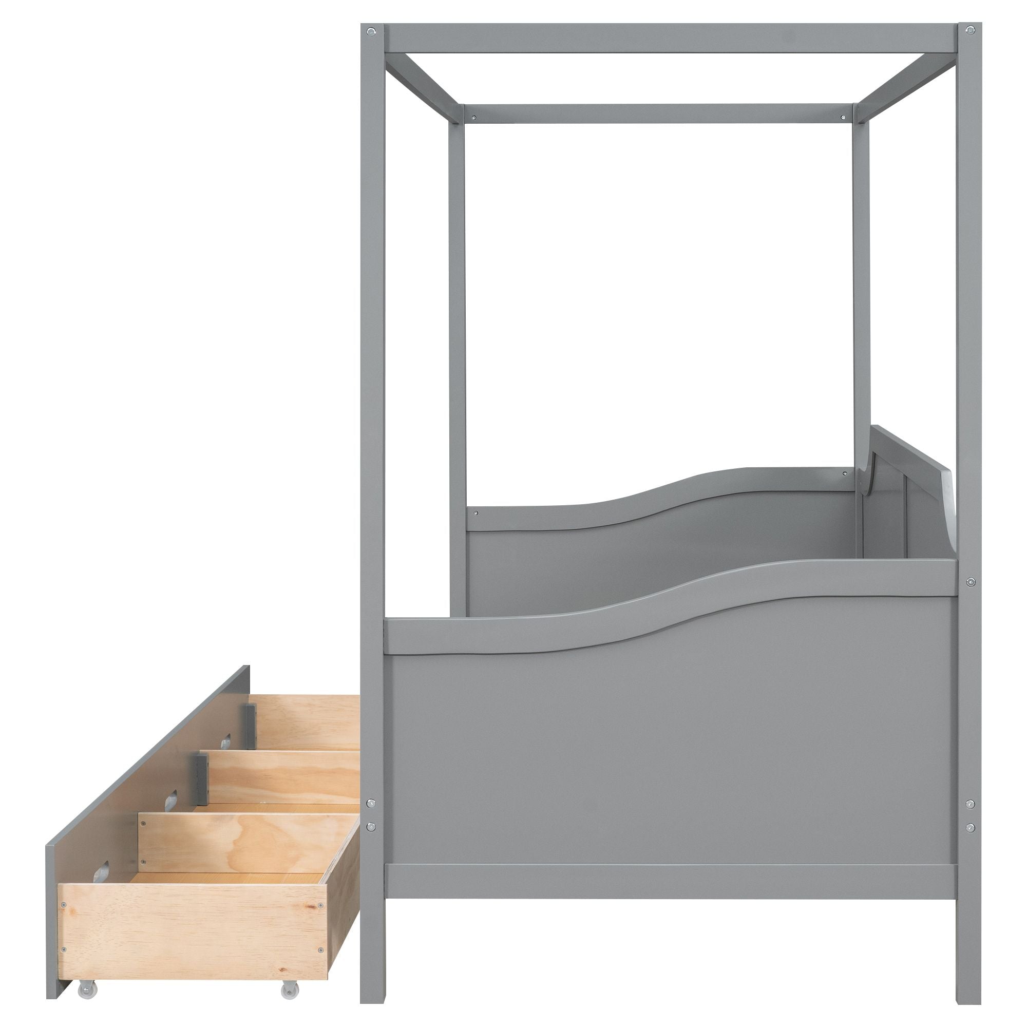 Twin Size Wooden Canopy Daybed with 3 in 1 Storage Drawers