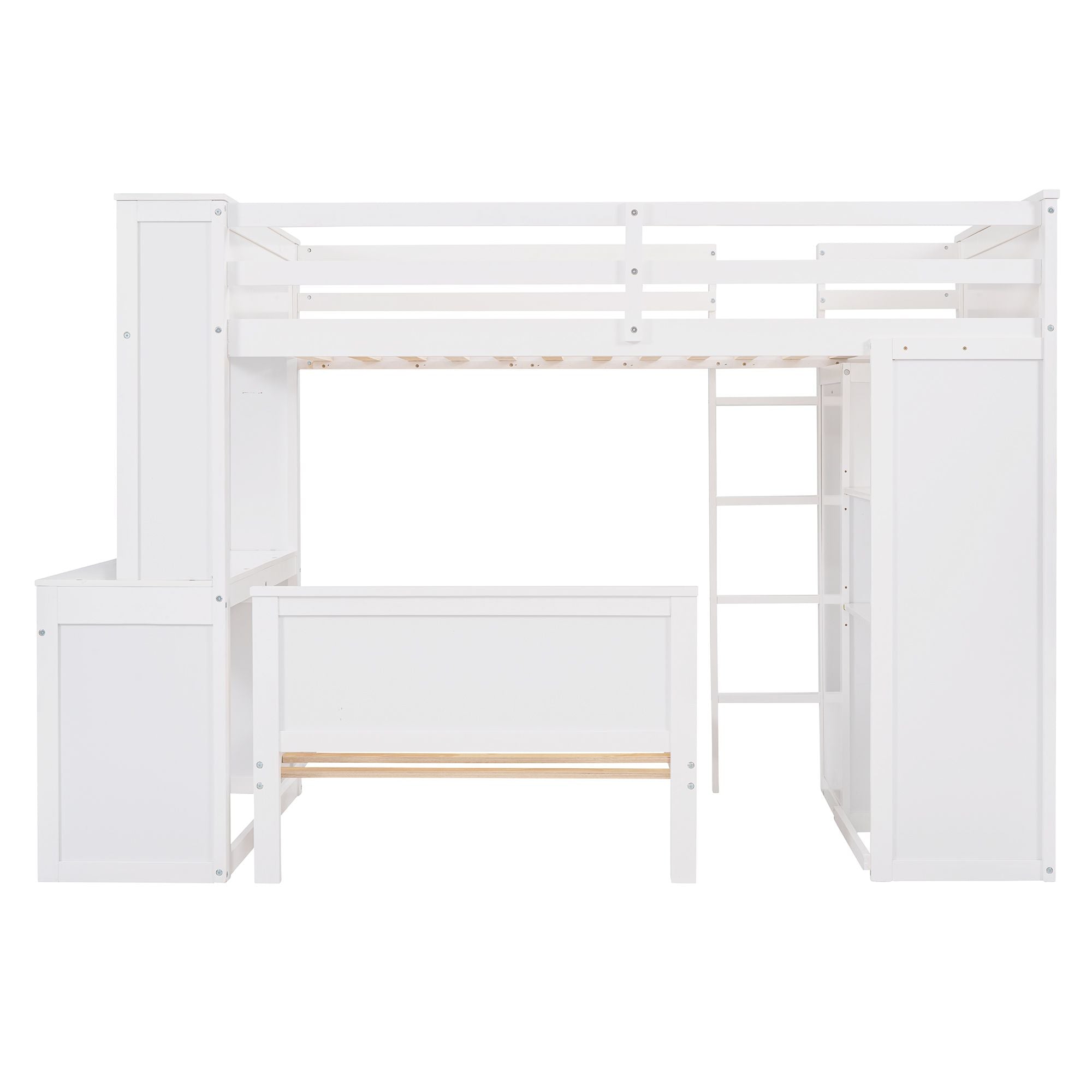 Twin size Loft Bed with a Stand-alone bed;  Shelves; Desk; and Wardrobe