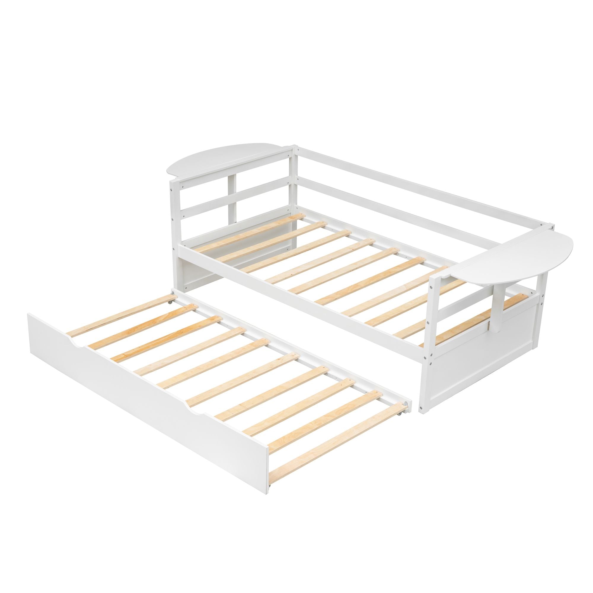 Twin Size Daybed with Trundle and Foldable Shelves on Both Sides