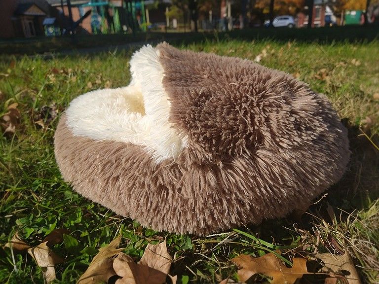 Round Cat Bed - Soft Plush Burrowing Cave & Hooded Donut Bed for Dogs & Cats | Faux Fur Cuddler, Comfortable Self-Warming Pet Bed, Machine Washable