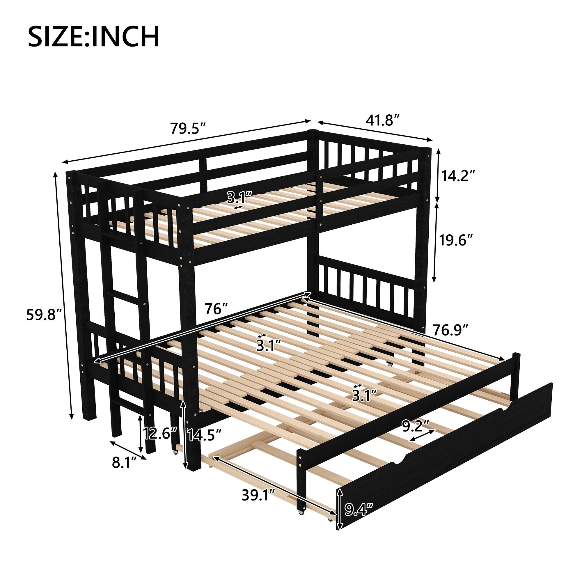 Twin over Pull-out Bunk Bed with Trundle