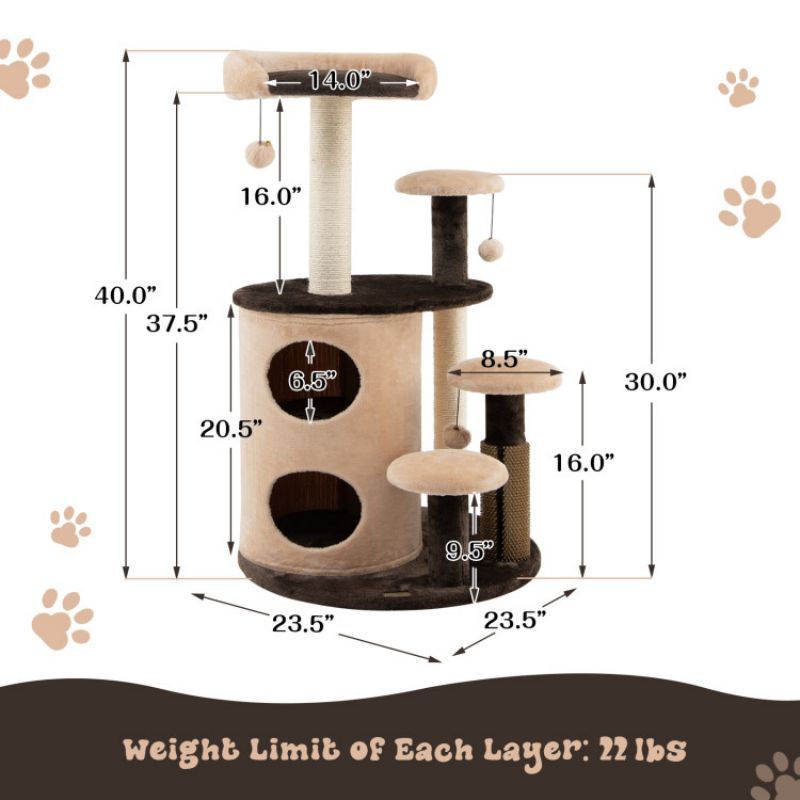 40 Inch Cat Tree Tower Multi-Level Activity Tree with 2-Tier Cat-Hole Condo