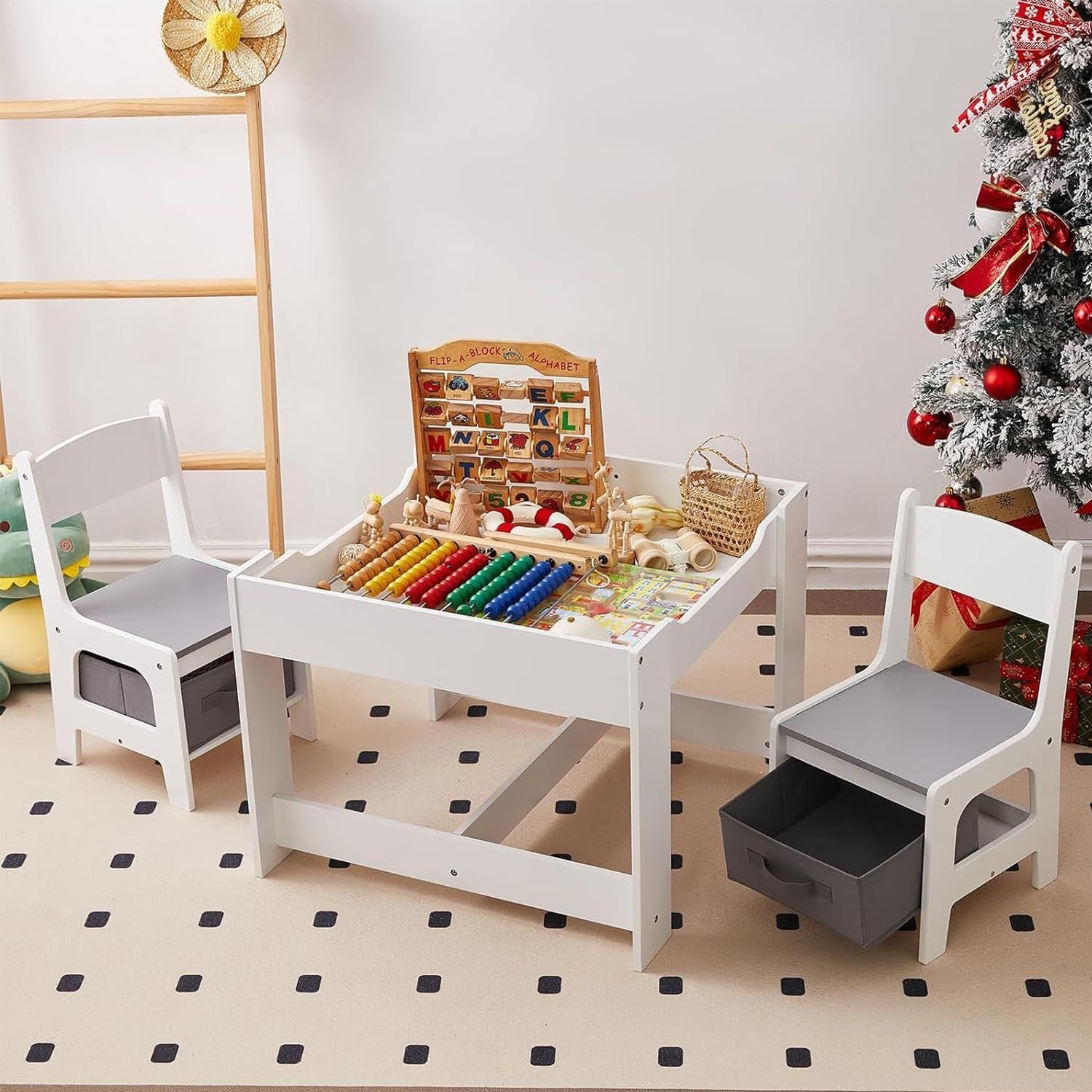 Kids Table and Chair Set with Storage,Table and Chairs for Kids 2-5, Toddler Table and Chair Set 2-4 Year Old, Toddler Activity Table, Table for Kids 2-5