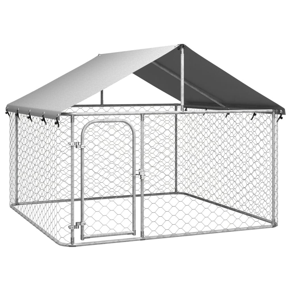 Outdoor Dog Kennel with Roof - Large 78.7” x 78.7” x 59.1” Enclosed Pet Shelter for Dogs