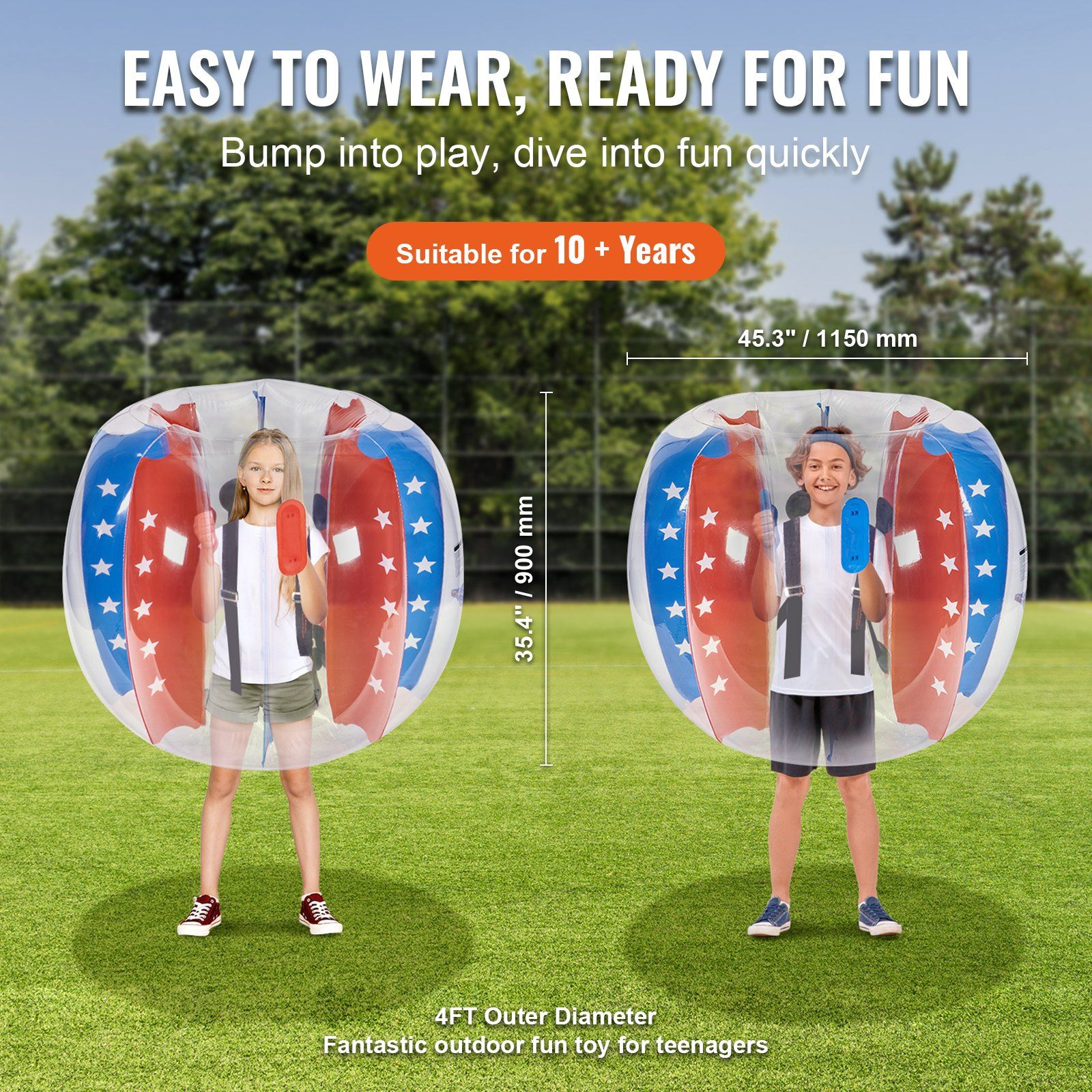 VEVOR Inflatable Bumper Balls 2-Pack 4FT/1.2M PVC Sumo Zorb Balls for Kid & Teen