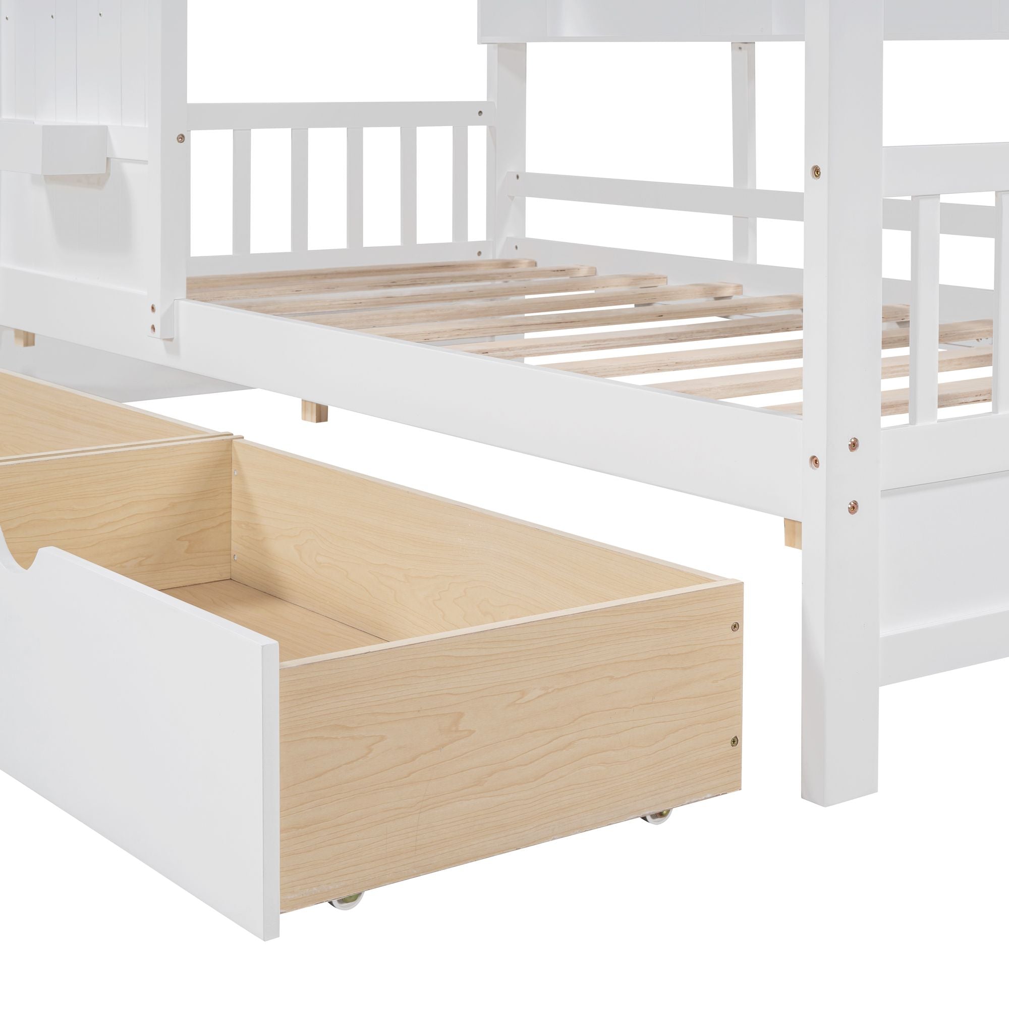 Wooden Twin Size House Bed with 2 Drawers,Kids Bed with Storage Shelf