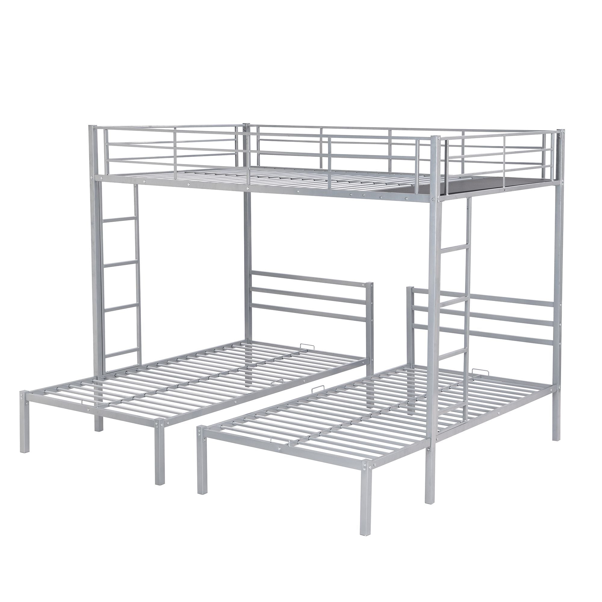 Full over Twin&Twin Size Bunk Metal Bed with Built-in Shelf