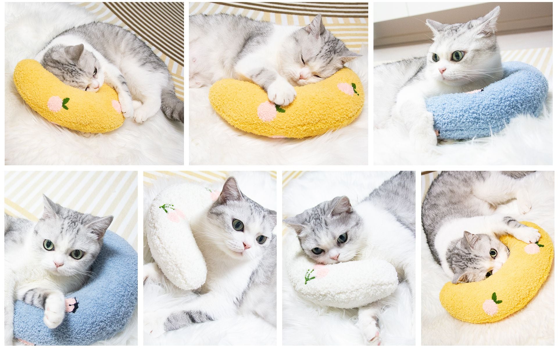 Cat Pillow, Small Pillow for Cat, Cat Blankets for Indoor, Pet Toy, Small Banana Donut Bed for Pets, Little Pillow for Cats No Heating Pad, Real Littles Fluffy Kittens Accessories for Pet Calming