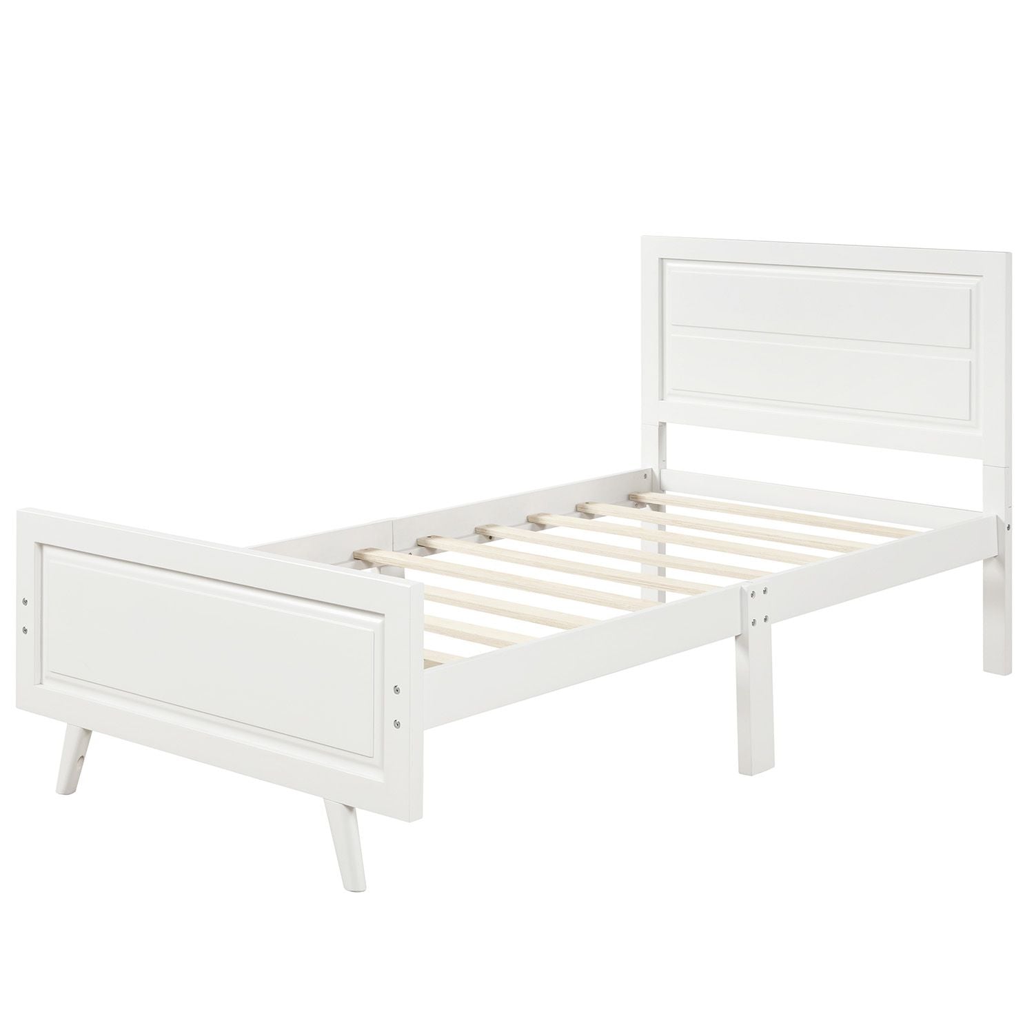 Wood Platform Bed Twin Bed Frame Mattress Foundation with Headboard and Wood Slat Suppor