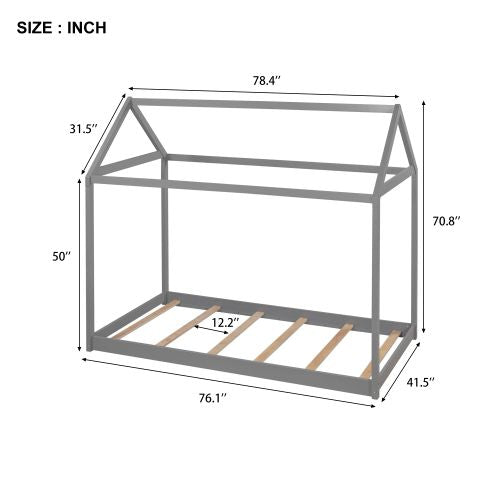 Twin Size Wooden House Bed, White