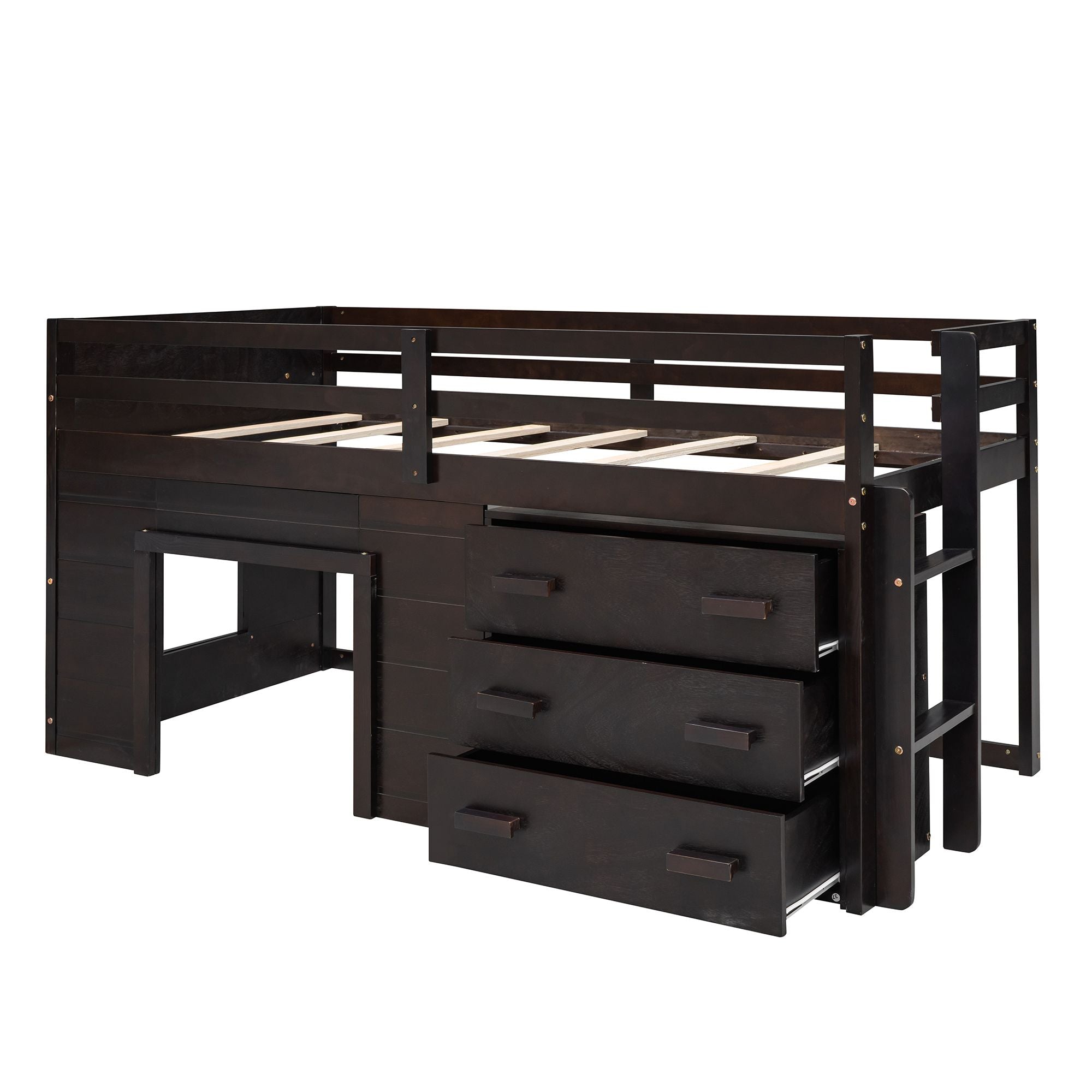 Twin Size Loft Bed with Cabinet and Shelf