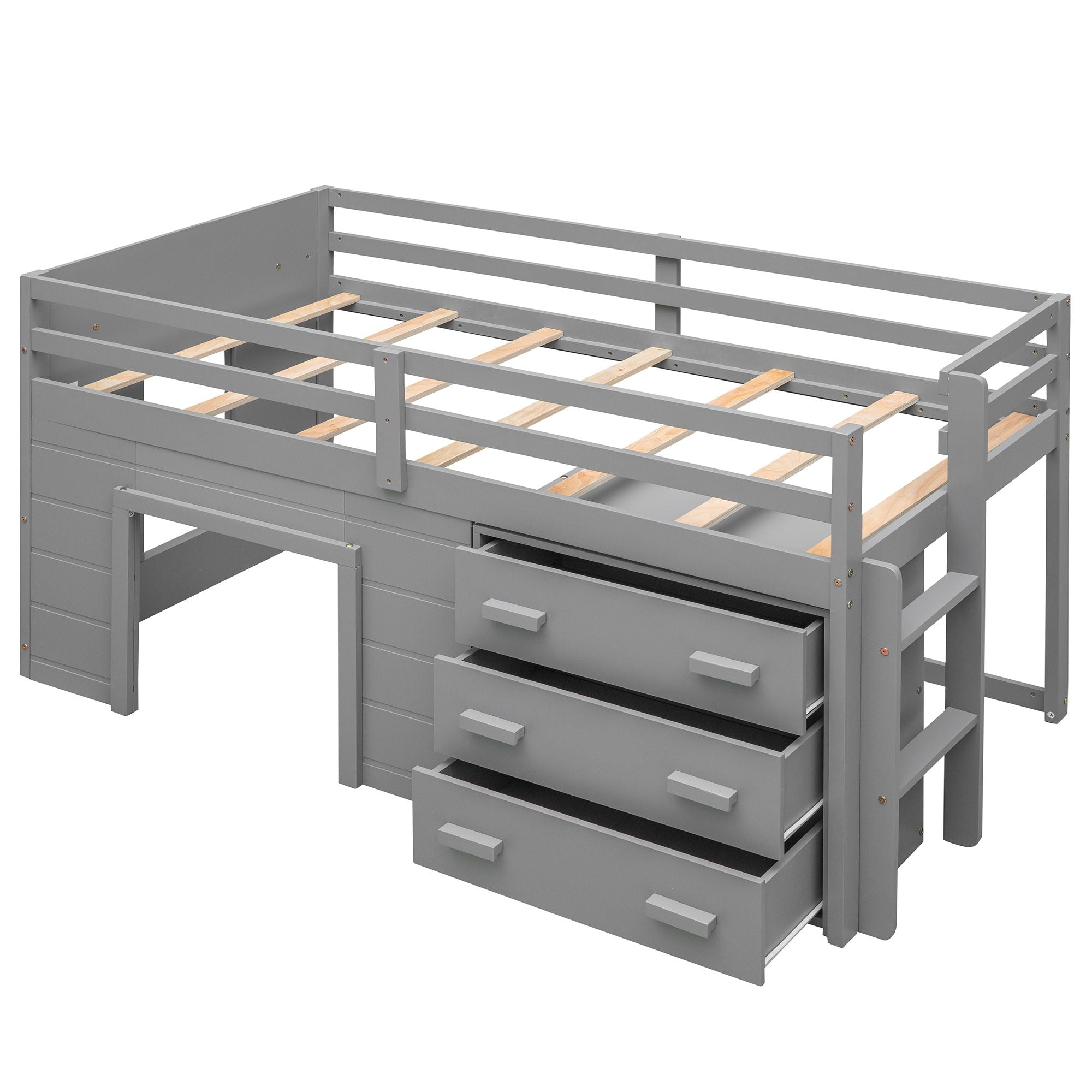 Twin Size Loft Bed with Cabinet and Shelf