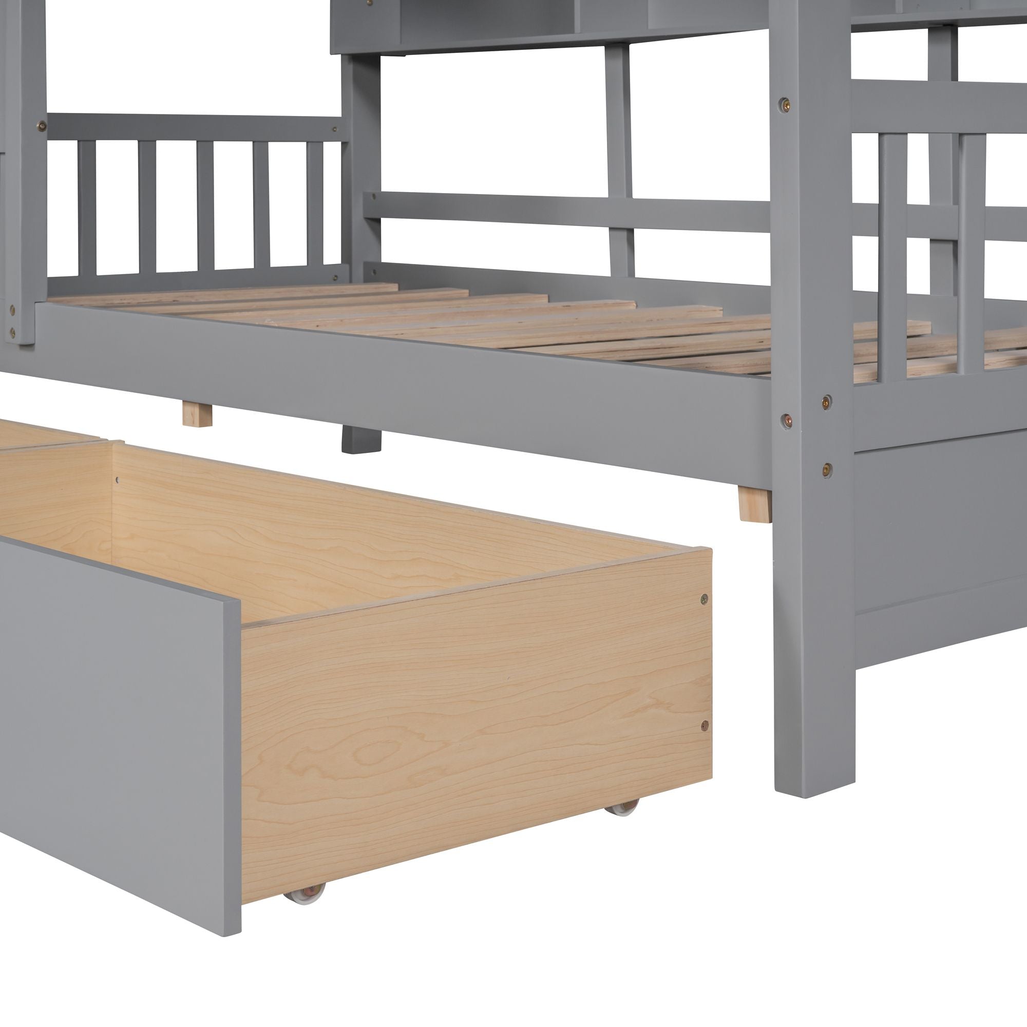 Wooden Twin Size House Bed with 2 Drawers,Kids Bed with Storage Shelf