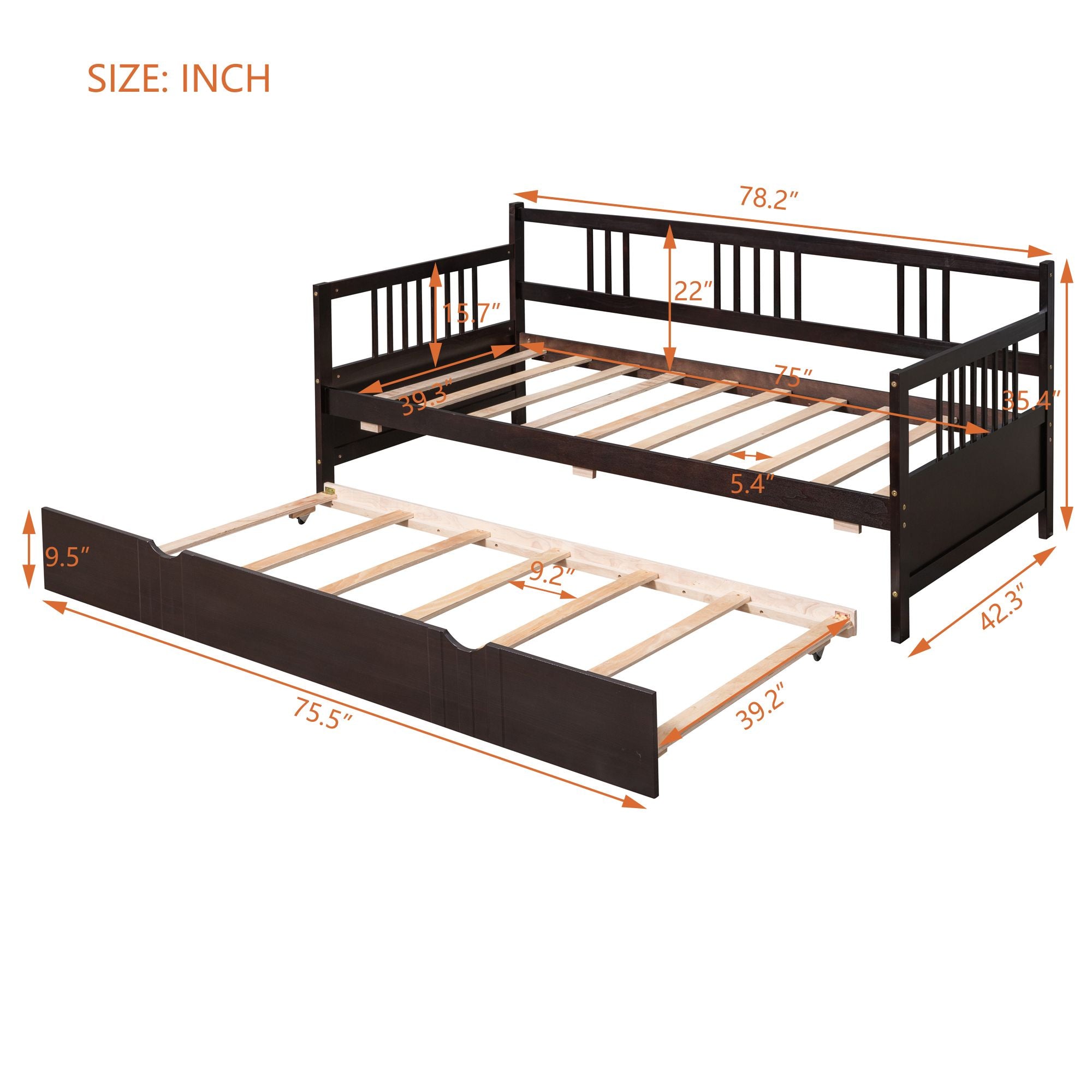 Twin Size Daybed Wood Bed with Twin Size Trundle