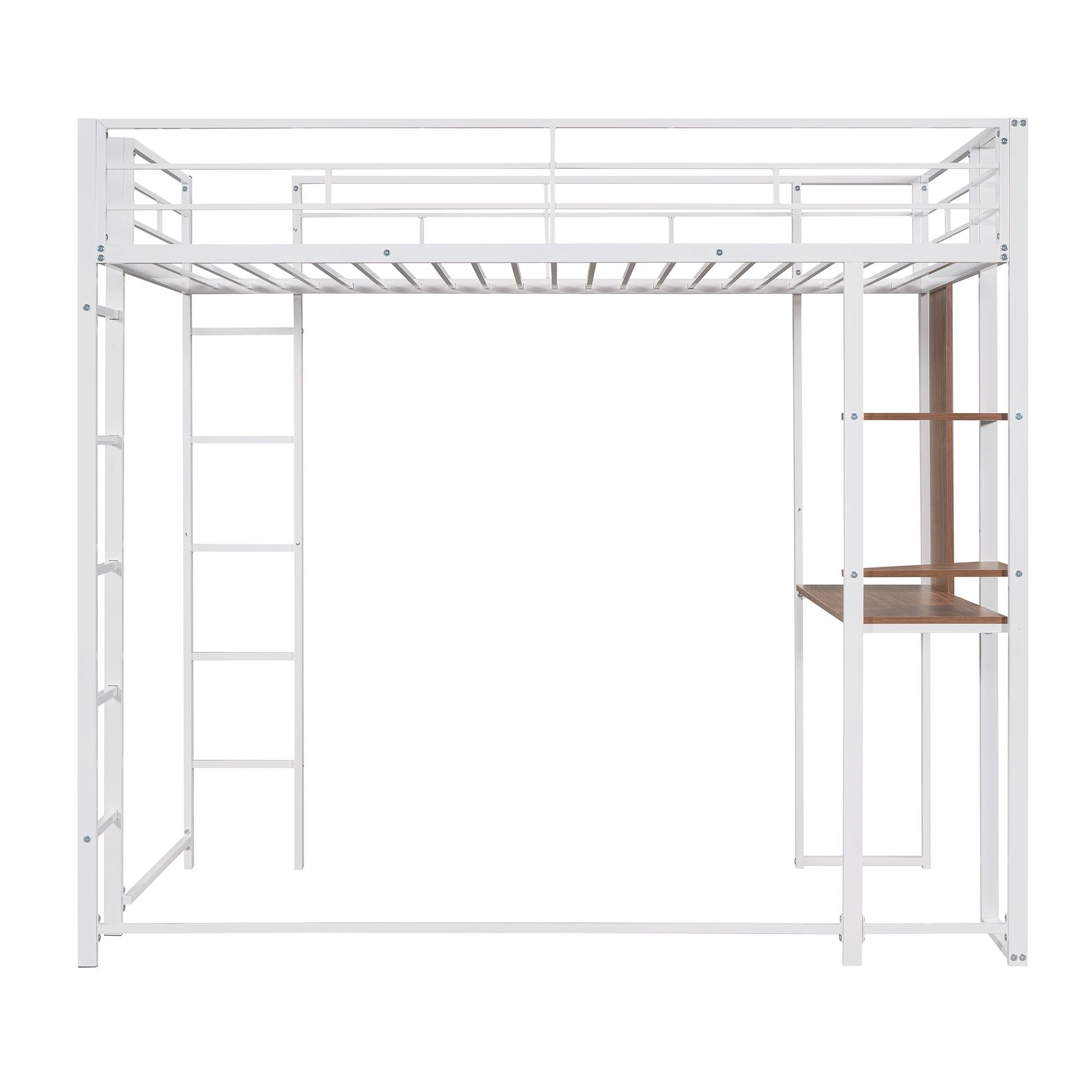 Twin Metal Loft Bed with 2 Shelves and one Desk