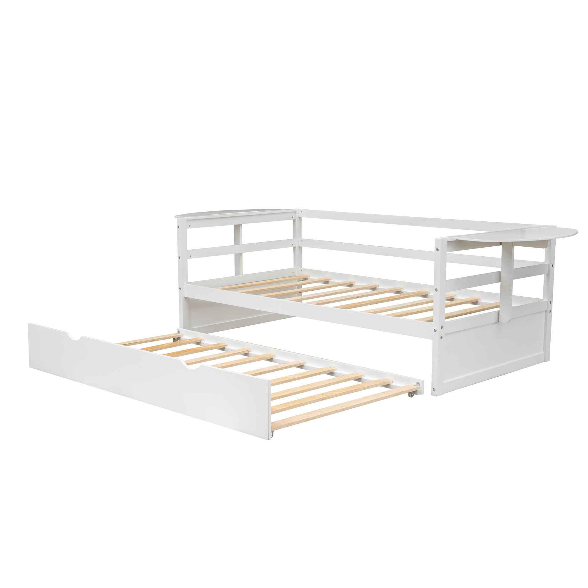 Twin Size Daybed with Trundle and Foldable Shelves on Both Sides