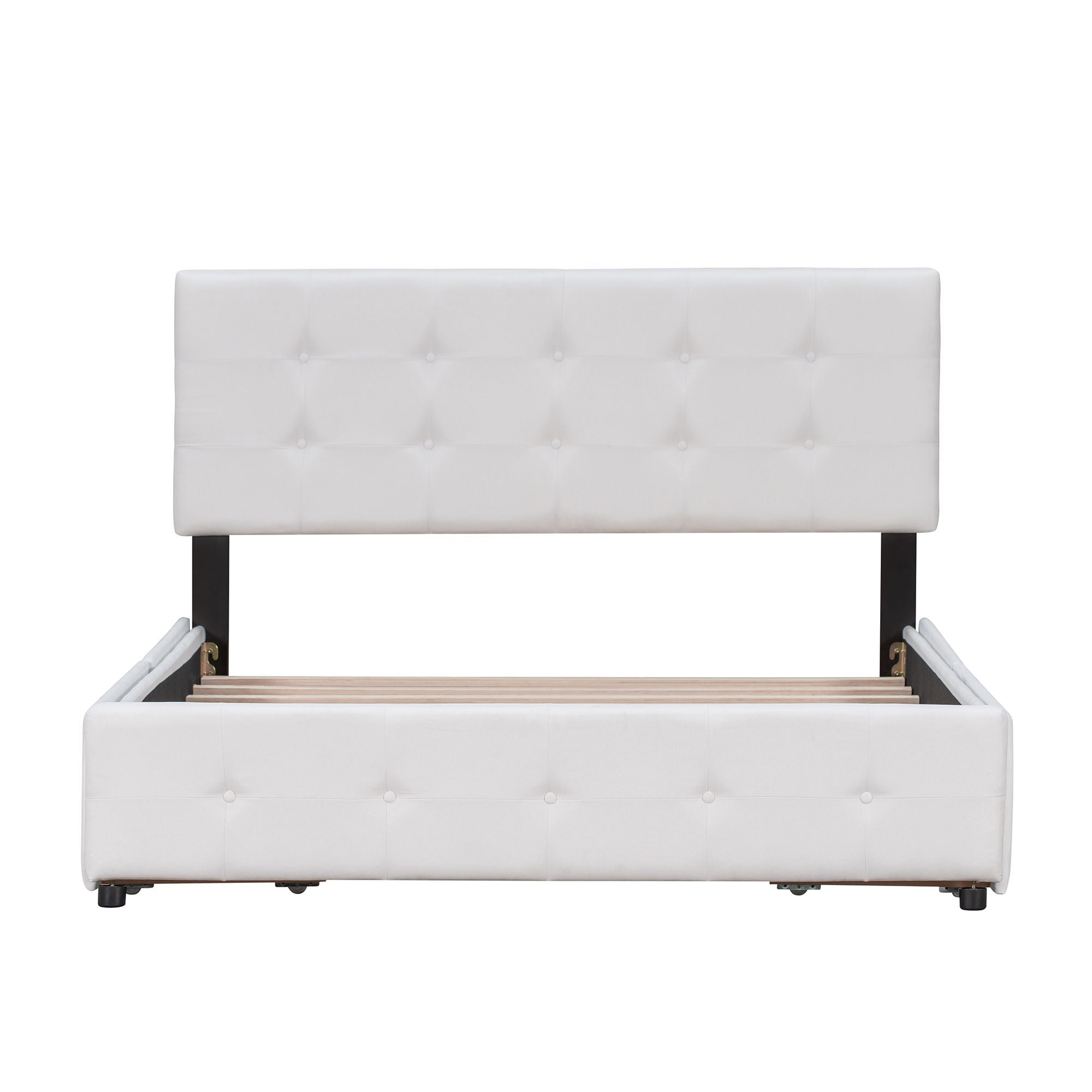 Upholstered Platform Bed with Classic Headboard and 4 Drawers;  No Box Spring Needed;  Linen Fabric;  Queen Size