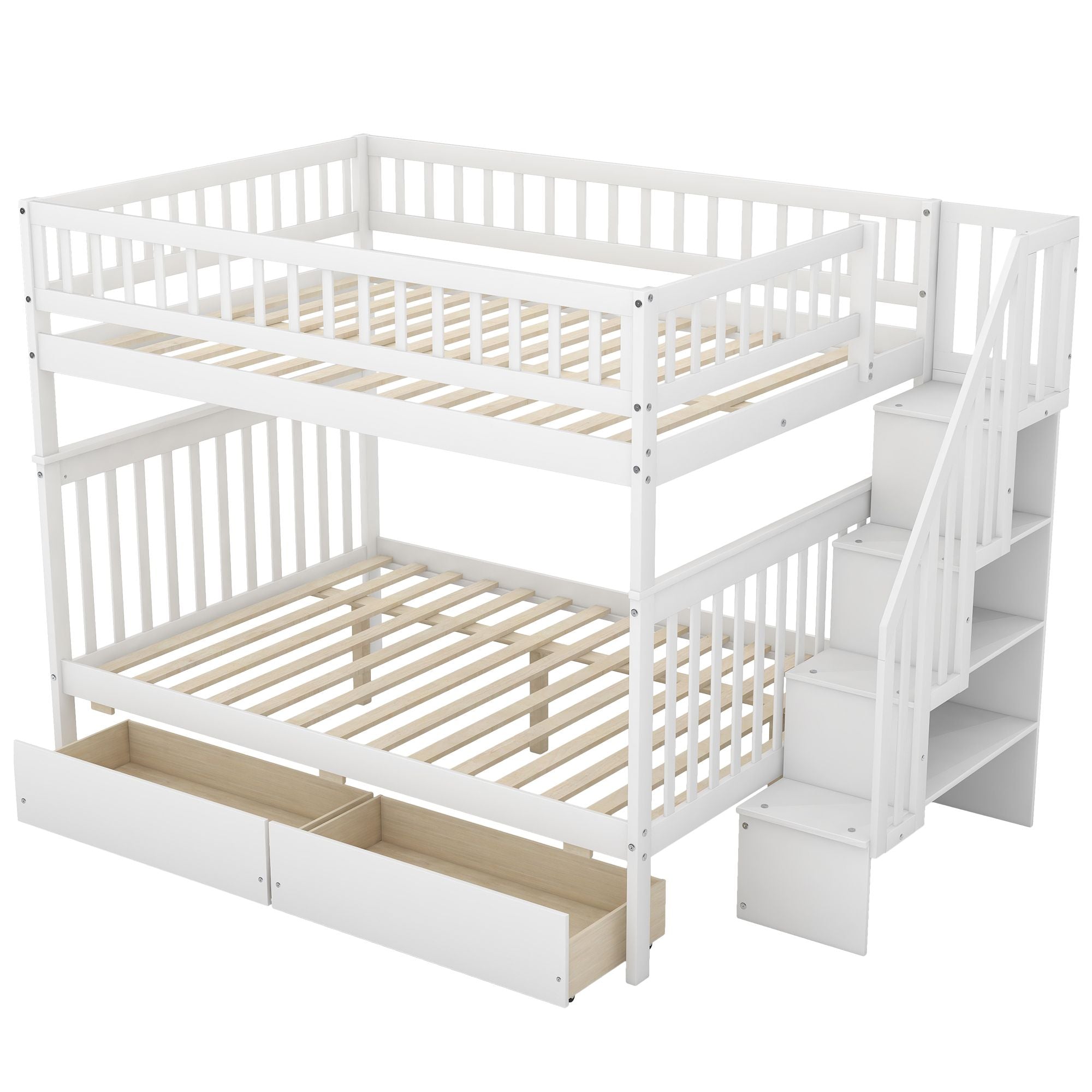 Full over Full Bunk Bed with Two Drawers and Storage