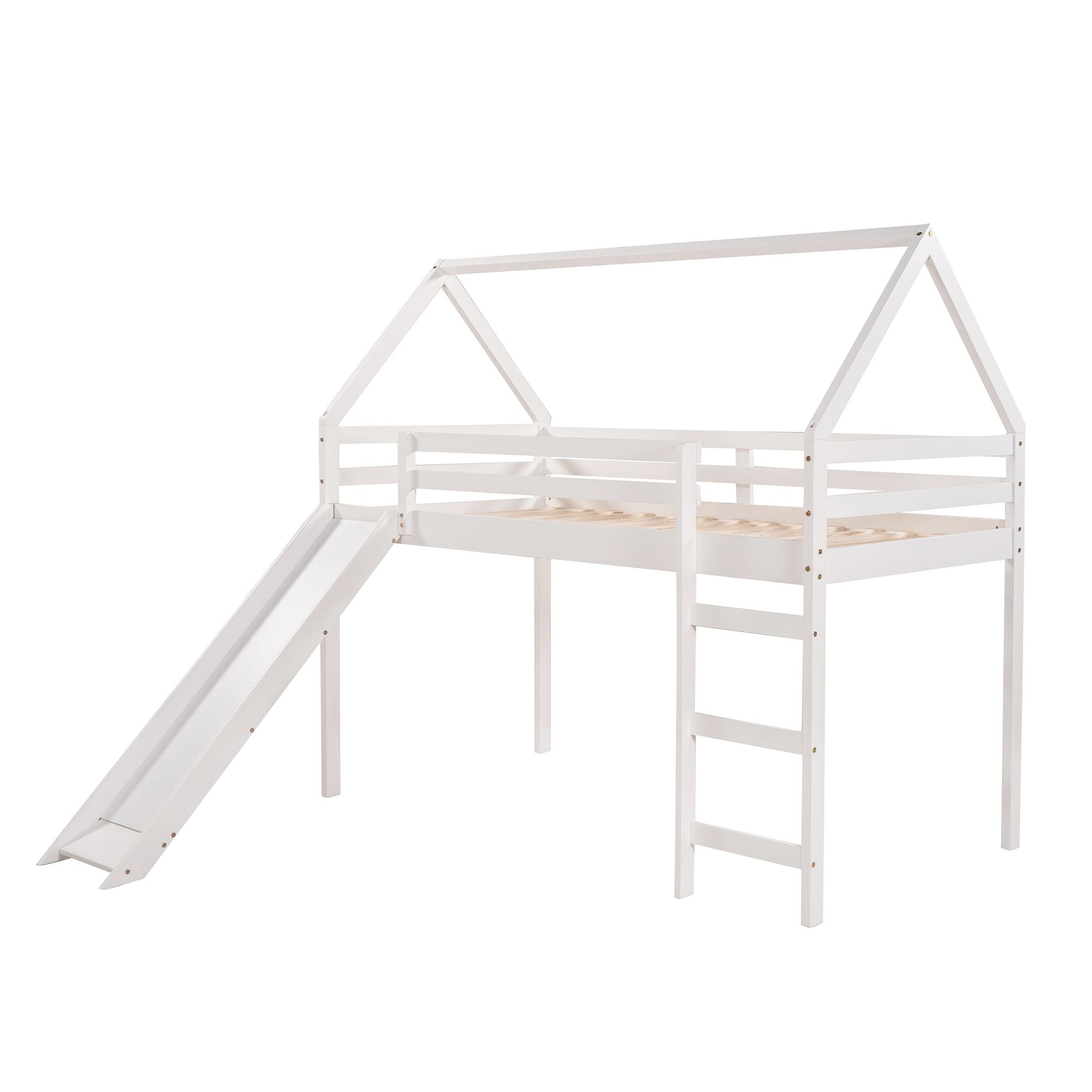 Twin Size Loft Bed with Slide;  House Bed with Slide