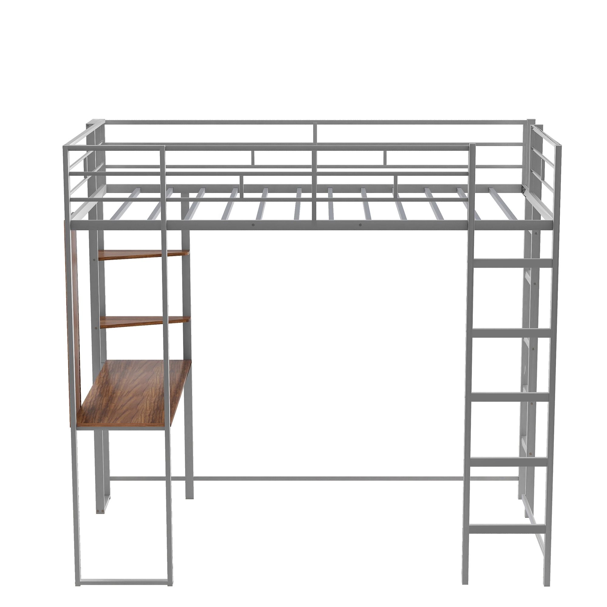 Twin Metal Loft Bed with 2 Shelves and one Desk