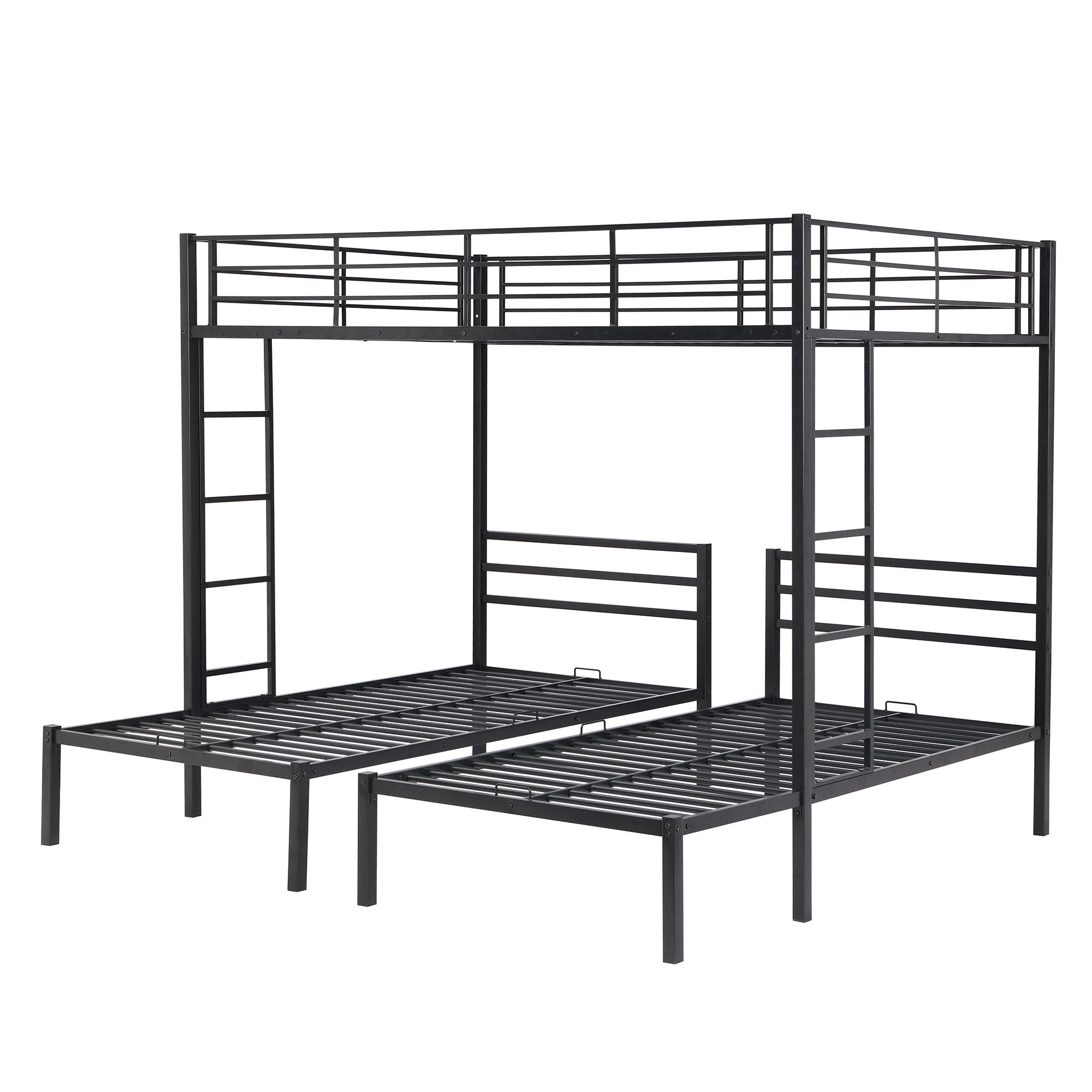 Full over Twin&Twin Size Bunk Metal Bed with Built-in Shelf