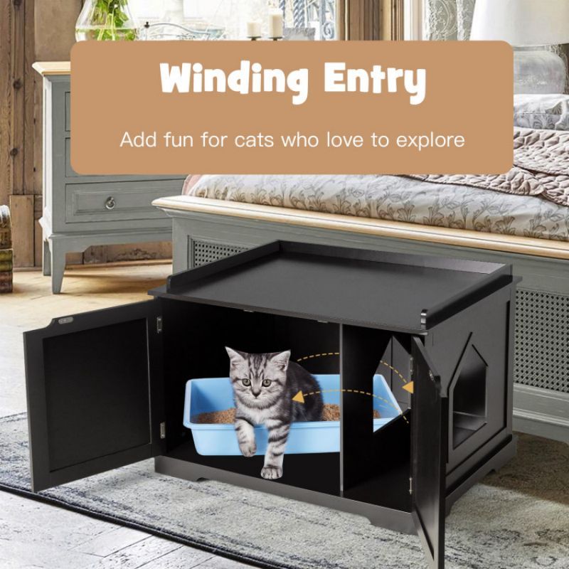 Cat Litter Box Enclosure with Double Doors for Large Cat and Kitty