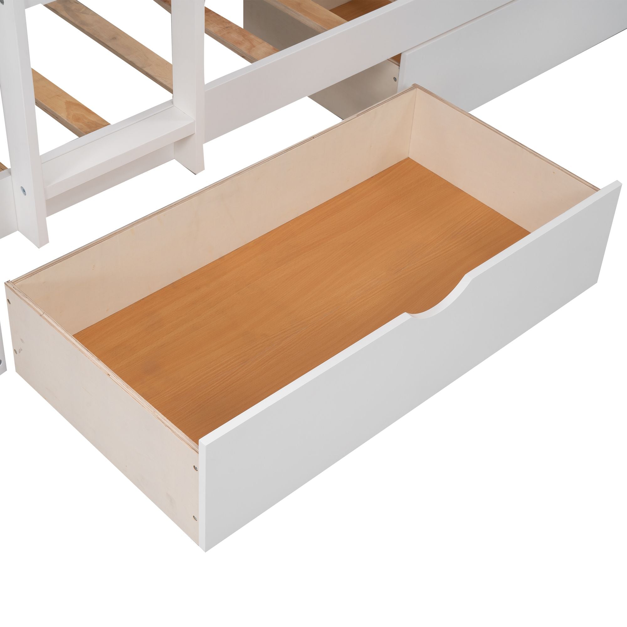 Twin Size Bunk Bed with a Loft Bed attached, with Two Drawers,White