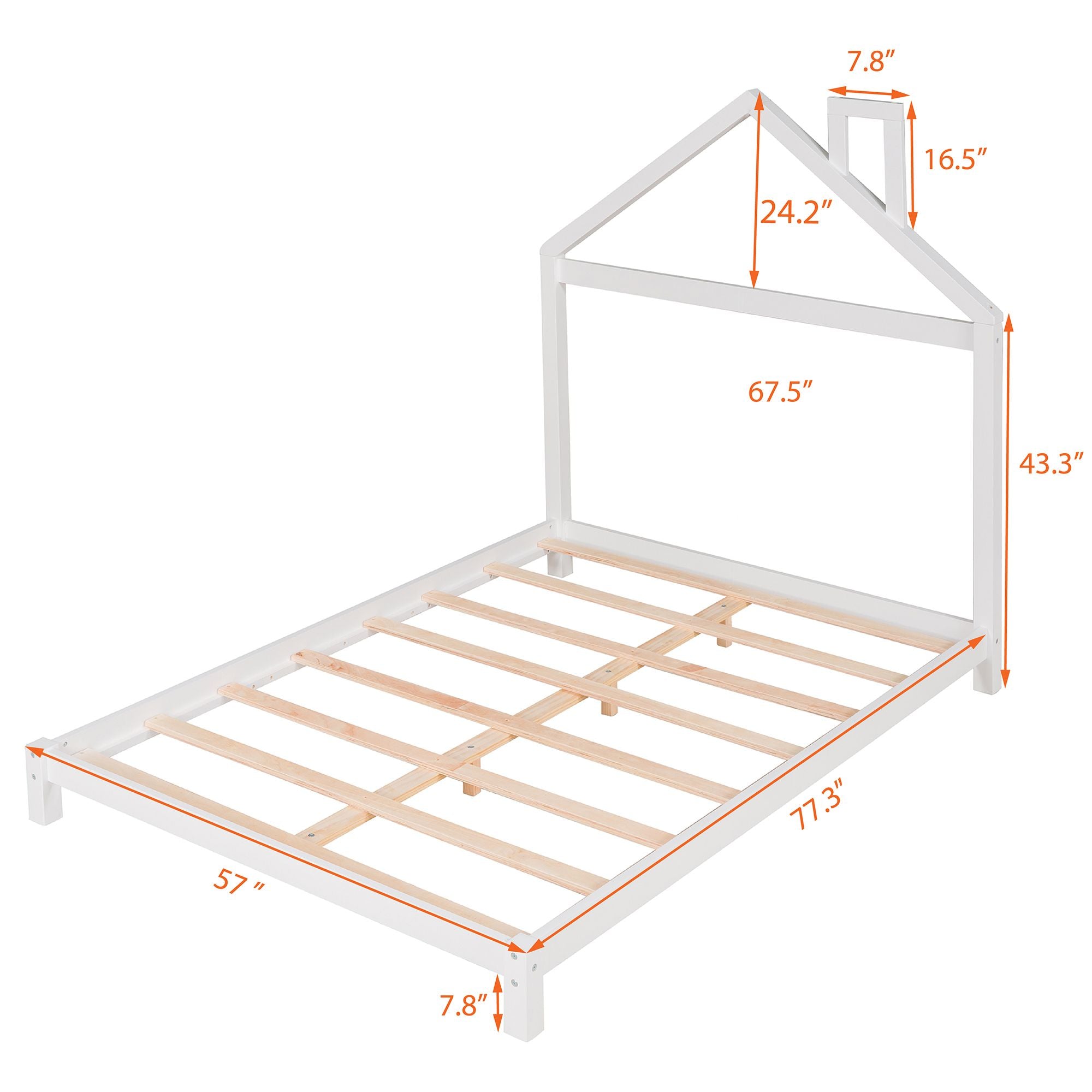 Full Size Wood Platform Bed with House-shaped Headboard