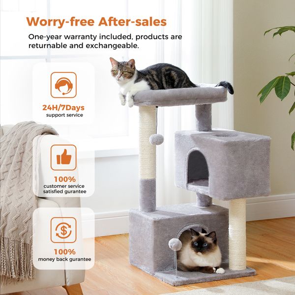 31.5" Cat Tree Cat Tower with Dual Large Condos for Kittens and Medium Size Cats