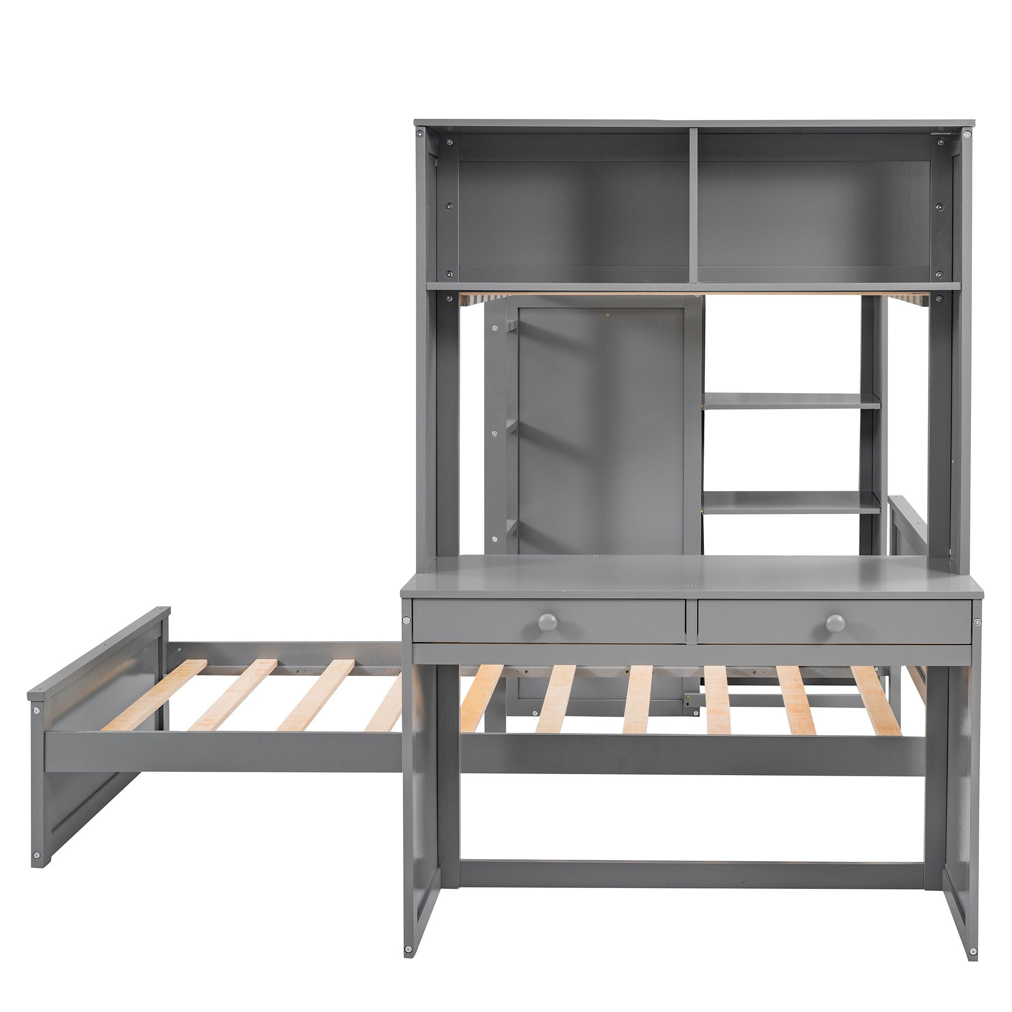 Twin size Loft Bed with a Stand-alone bed;  Shelves; Desk; and Wardrobe