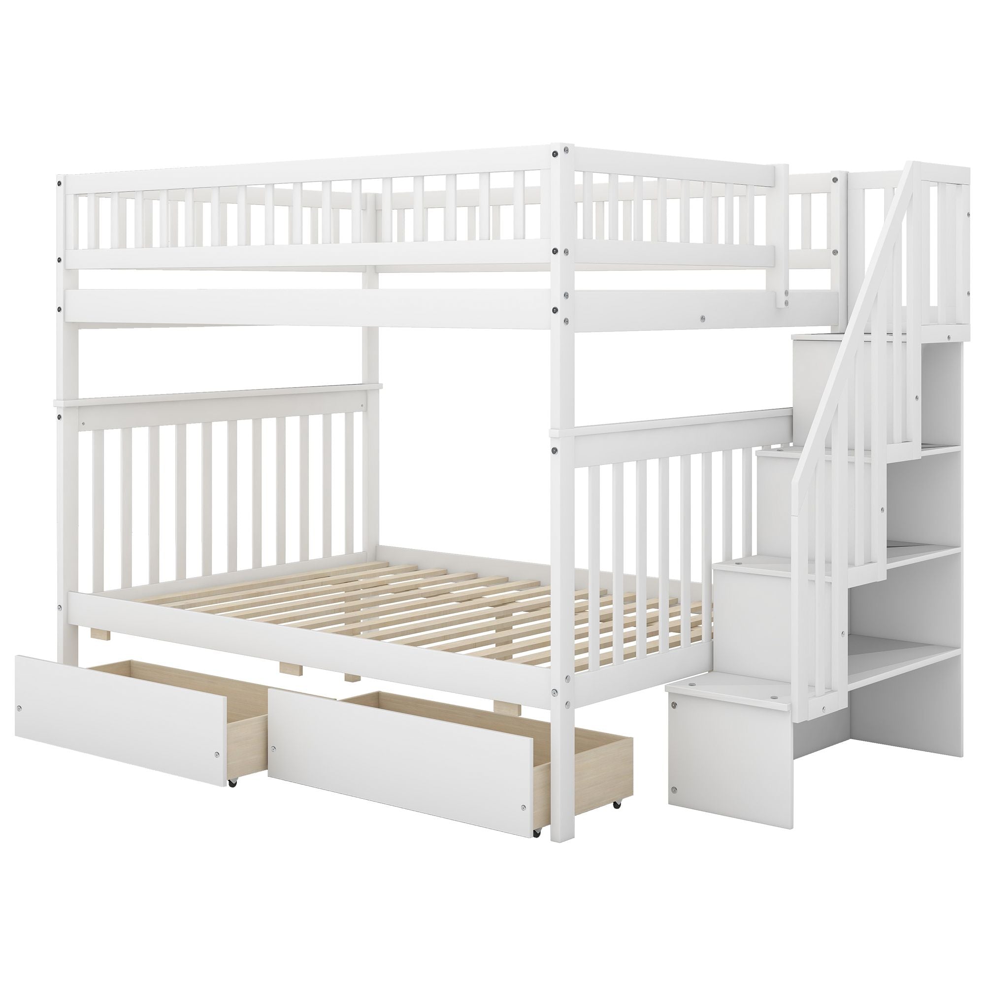 Full over Full Bunk Bed with Two Drawers and Storage