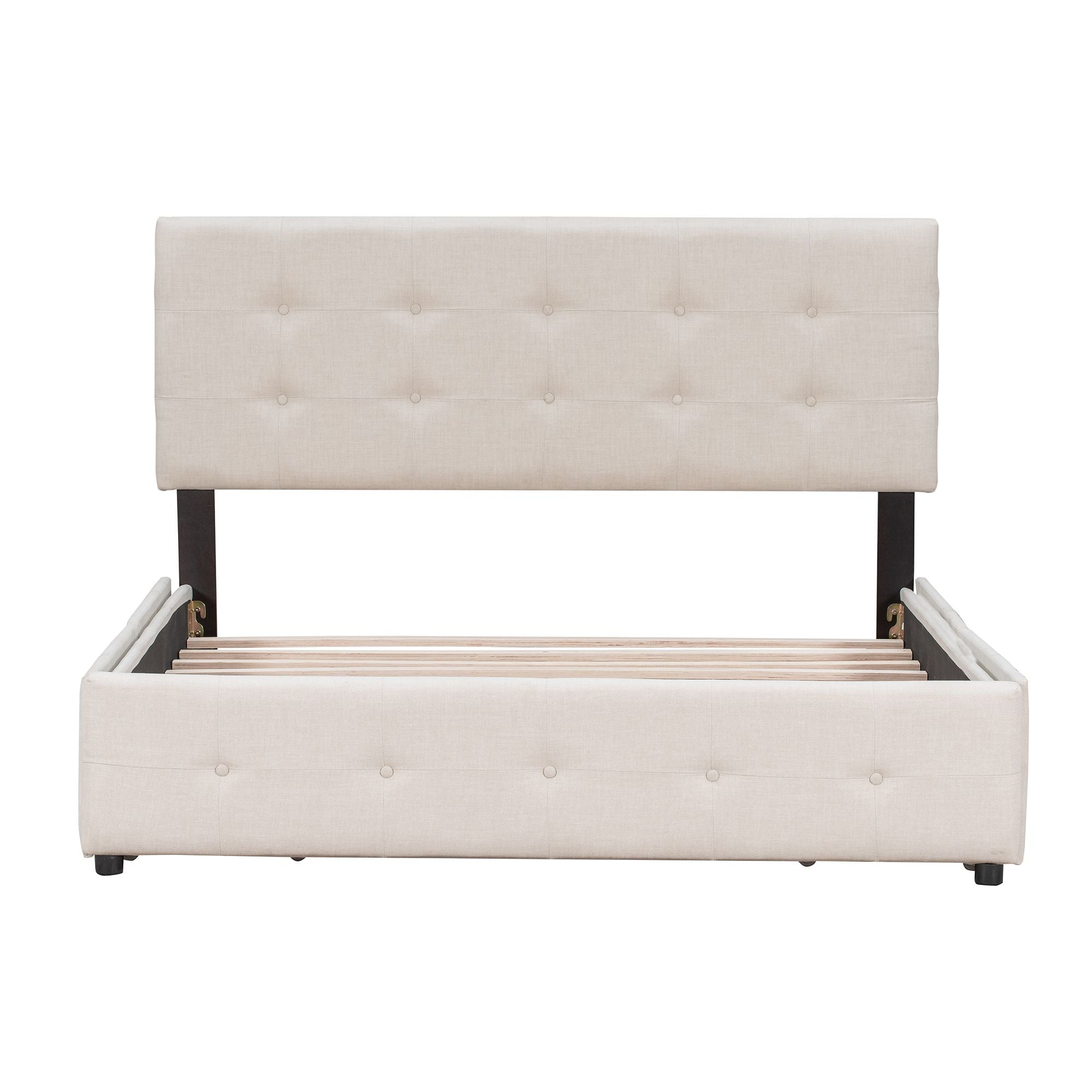 Upholstered Platform Bed with Classic Headboard and 4 Drawers;  No Box Spring Needed;  Linen Fabric;  Queen Size