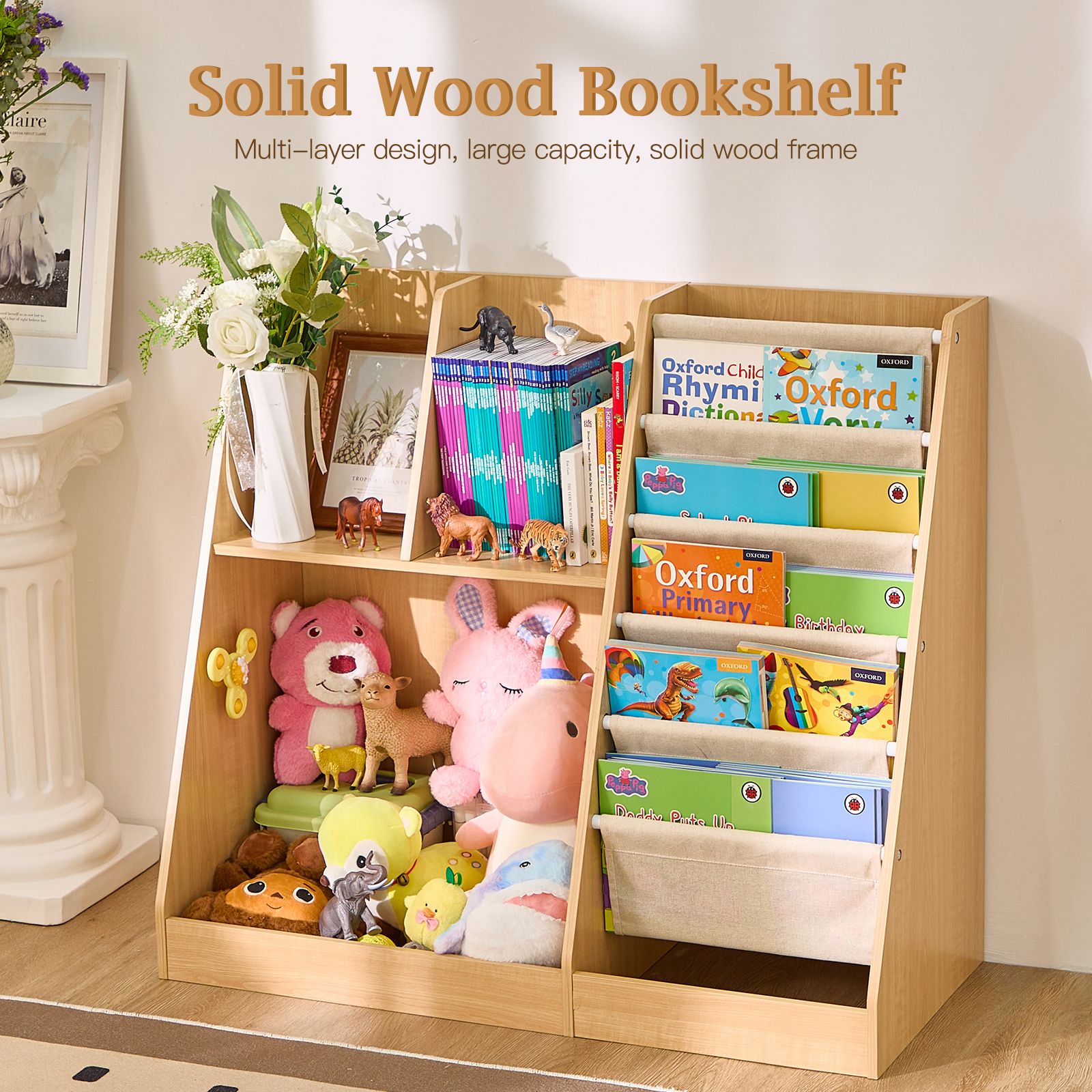 Kids Bookshelf and Toy Storage Organizer, Wooden Kids Book Shelf,Childrens Bookshelf, Bookcase for Kids Room,Nursery Bookcase for Kids, Children, Toddlers