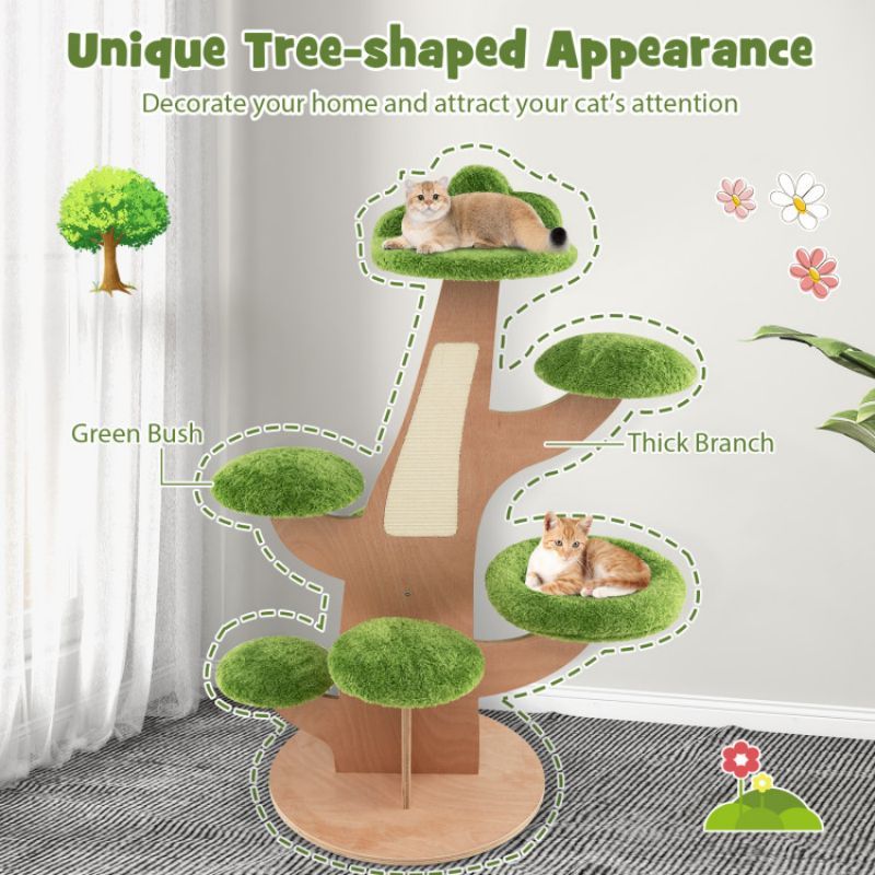 50 Inch Pine Shape Cat Tree for Indoor Cats with Sisal Scratching Board