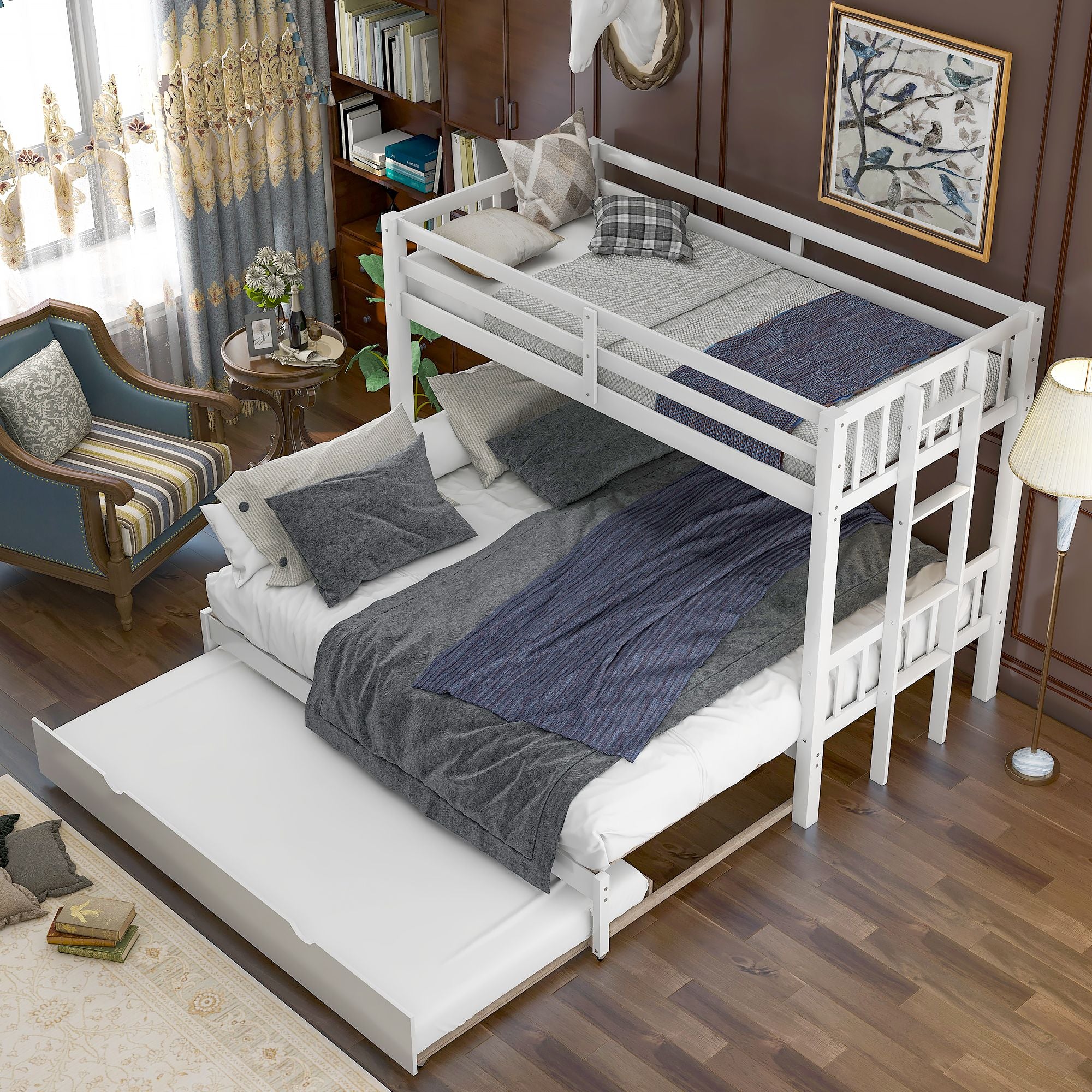 Twin over Pull-out Bunk Bed with Trundle