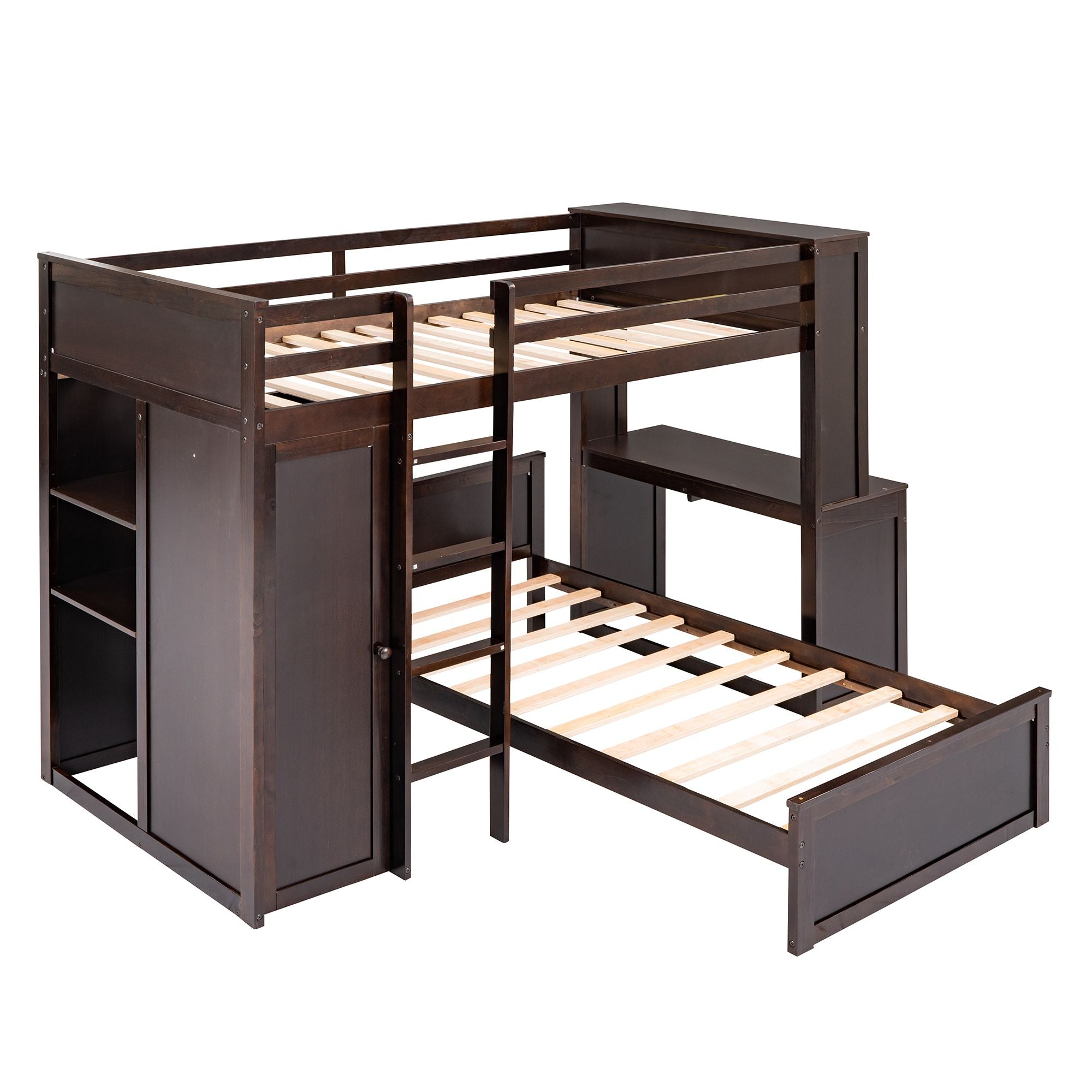 Twin size Loft Bed with a Stand-alone bed;  Shelves; Desk; and Wardrobe