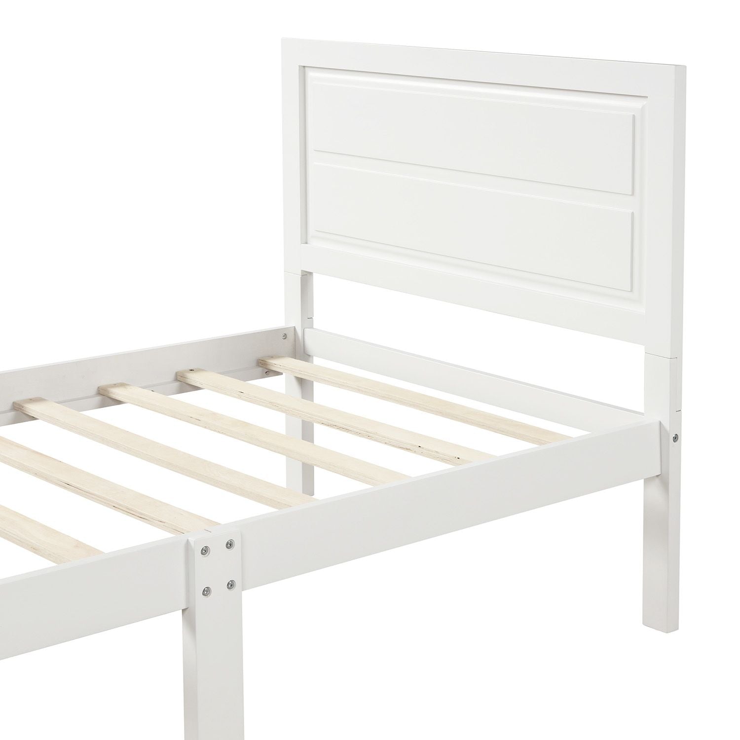 Wood Platform Bed Twin Bed Frame Mattress Foundation with Headboard and Wood Slat Suppor