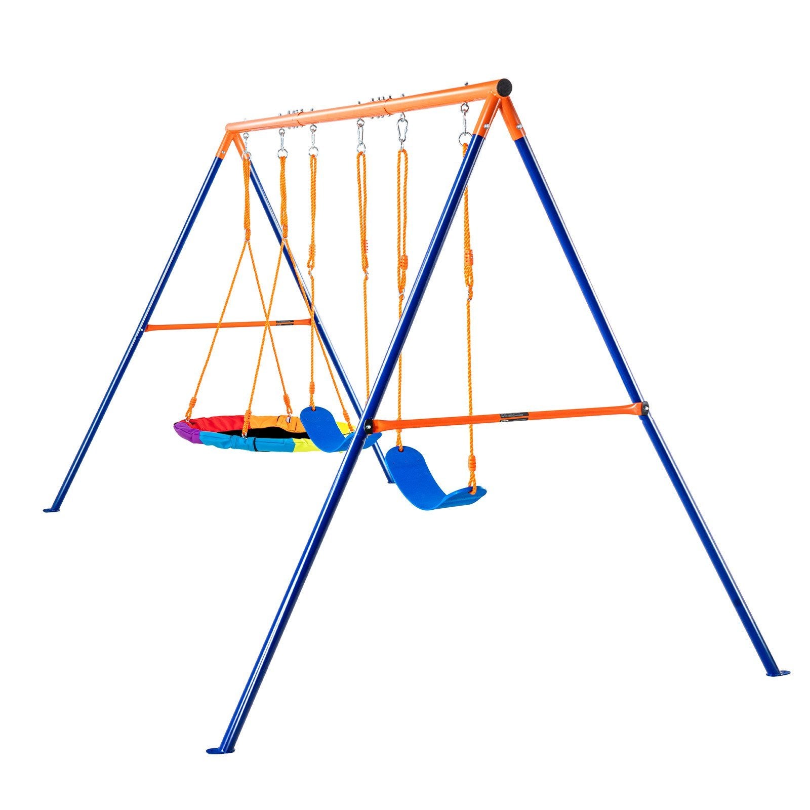 A-Frame Swing Set for Backyard - 1 Saucer & 2 Belt Swing Seats - High Weight Capacity