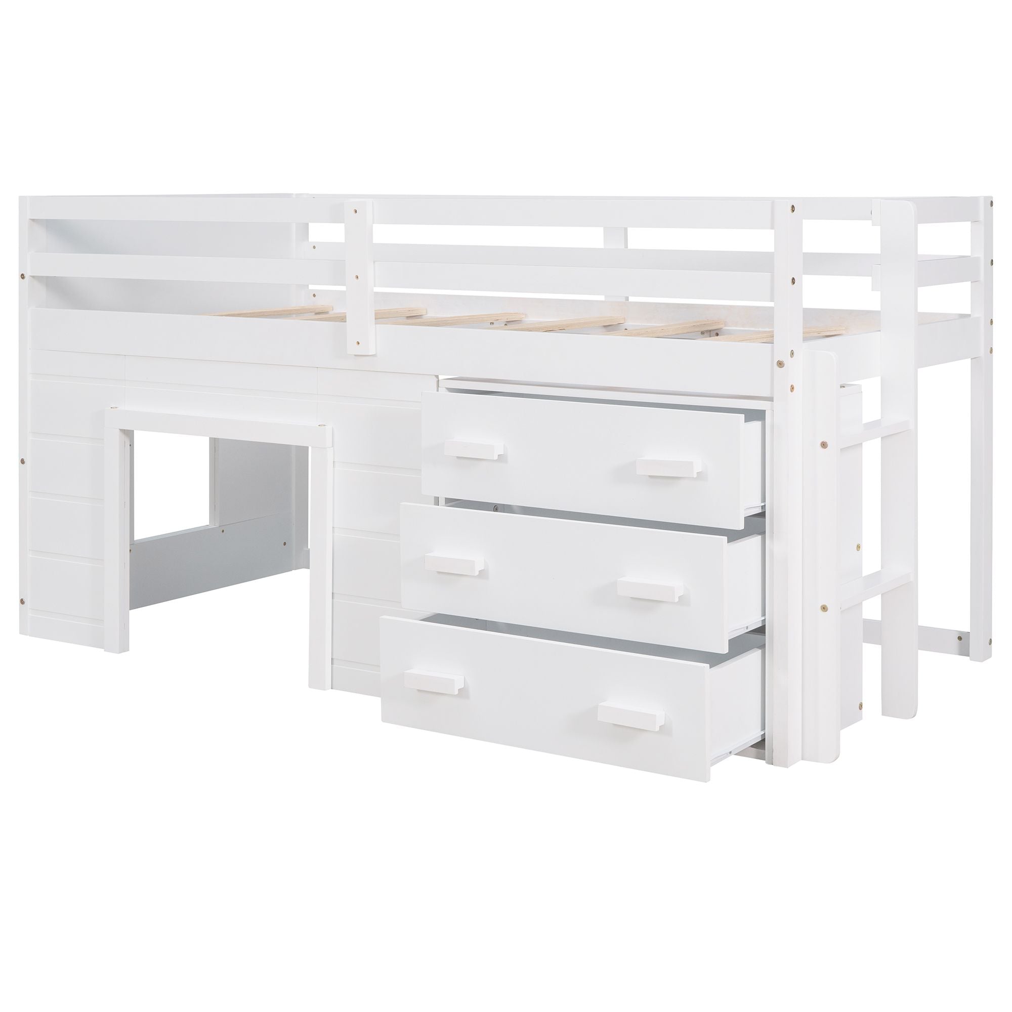 Twin Size Loft Bed with Cabinet and Shelf