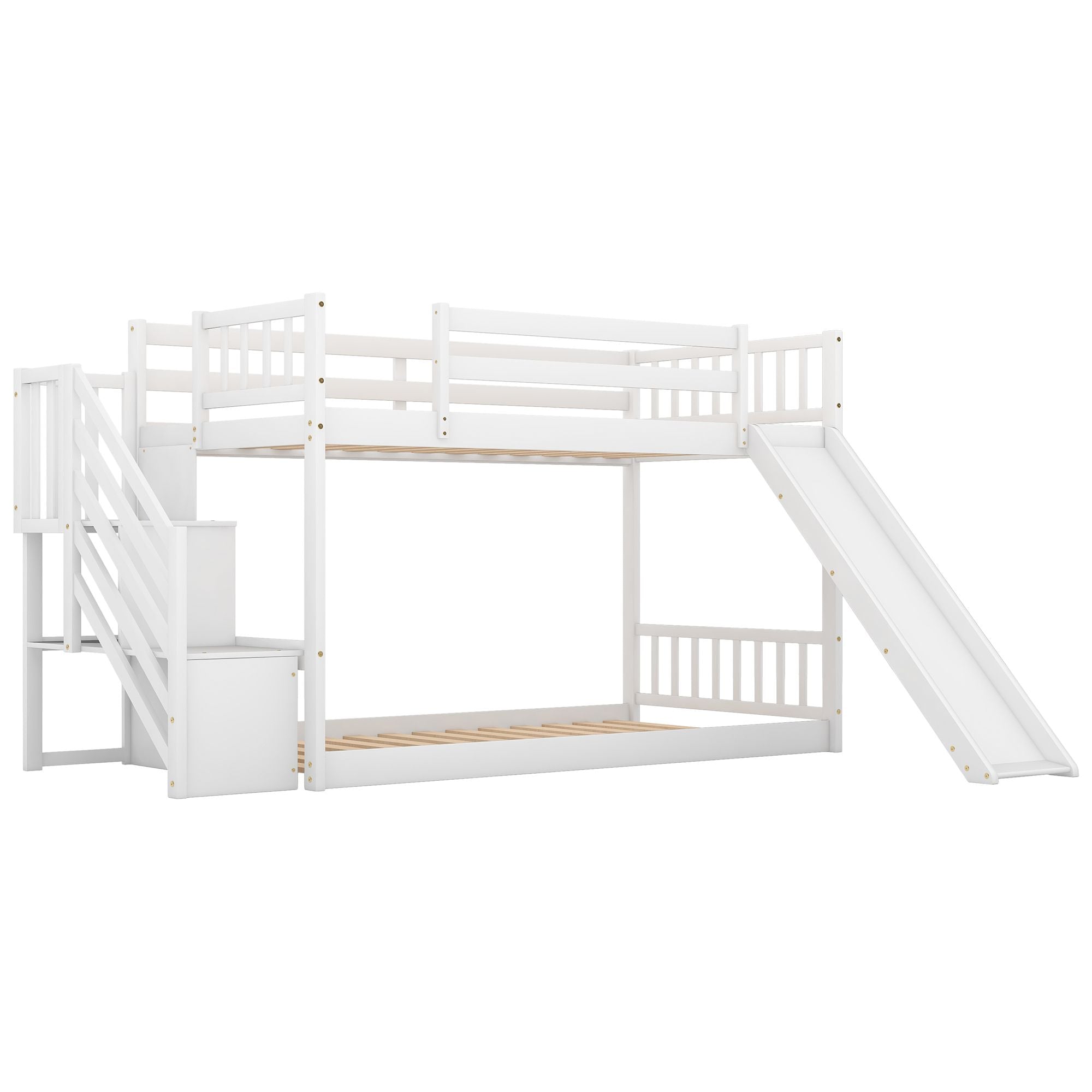 Twin over Twin Bunk Bed with Convertible Slide and Stairway