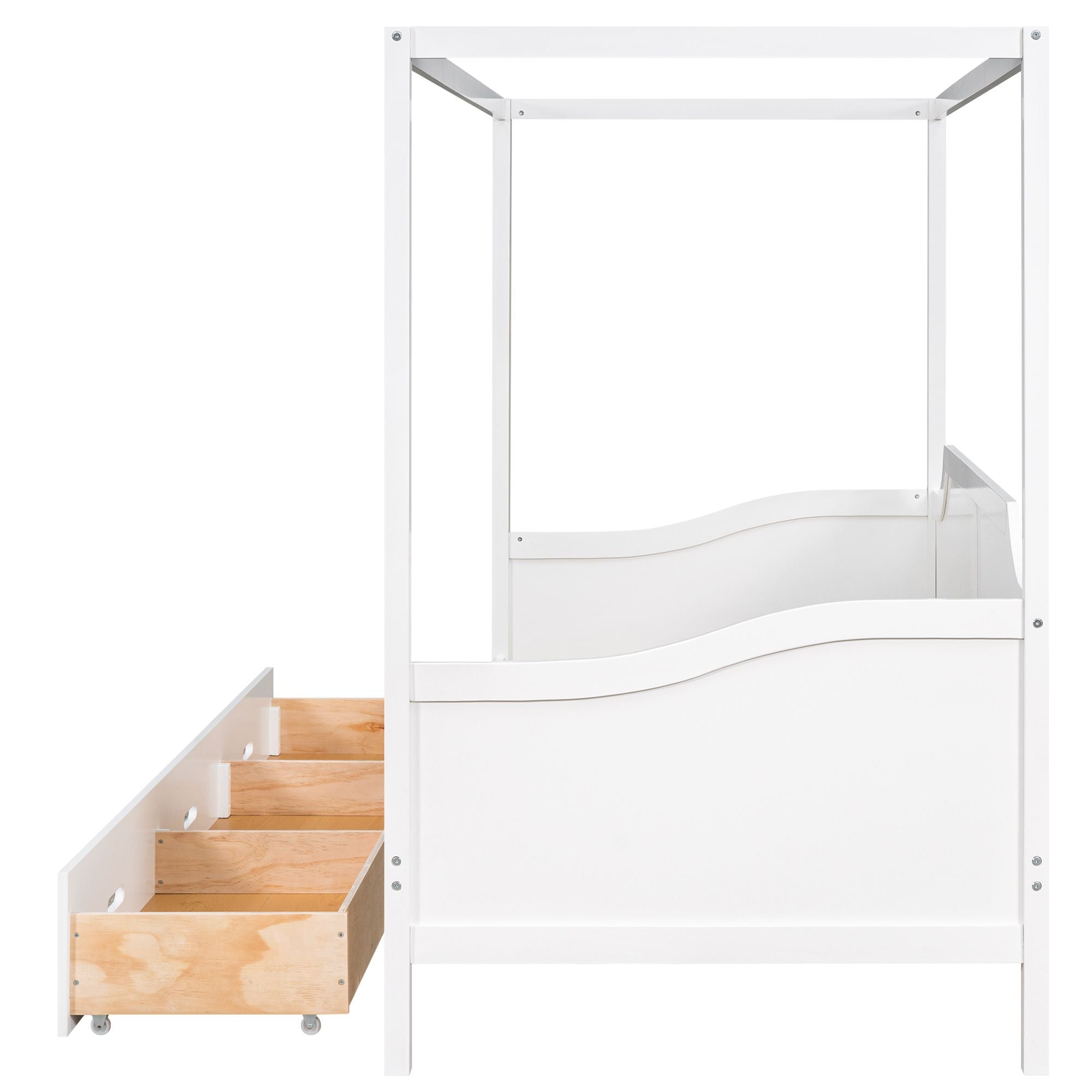 Twin Size Wooden Canopy Daybed with 3 in 1 Storage Drawers